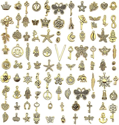 Dijes para la fabricación de joyas 100 piezas de colgantes de oro para aretes, pulseras, collares, suministros de cuentas de aleación mixtas para