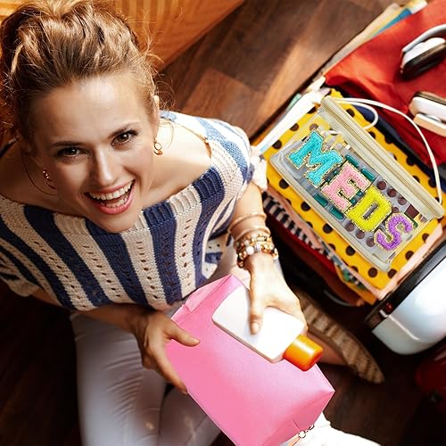 Miniatura 5 de Geetery Bolsa de Chenilla con Letras, Estuches de Viaje Meds Cheer Regalos para Porristas Bolsa de Cosméticos Maquillaje de Nailon Portátil Estilo