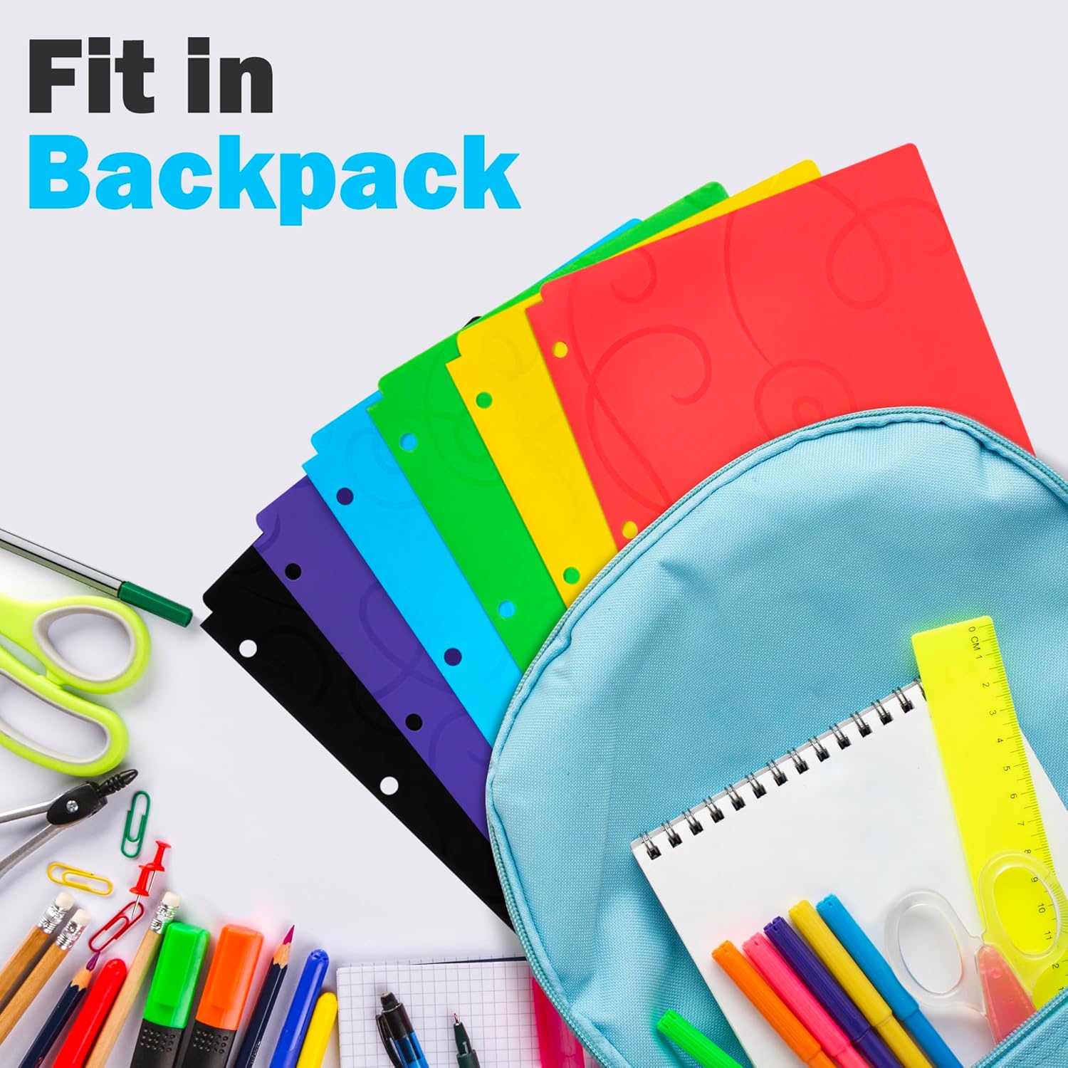 2-Pocket Plastic Folder, 24 Pack Colored School Folders with Pockets, Letter Size with Business Card Slot, for Documents, Files, Fits 3 Ring Binder, Back to School Supplies