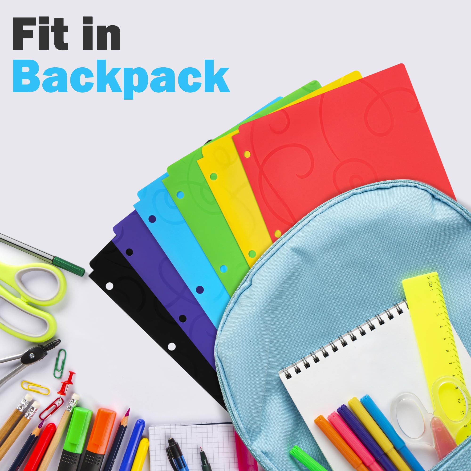 Darice 24-Pack 2-Pocket Plastic Folders - Letter Size, 3-Prong, Business Card Slot, 6 Colors, Waterproof - View #5