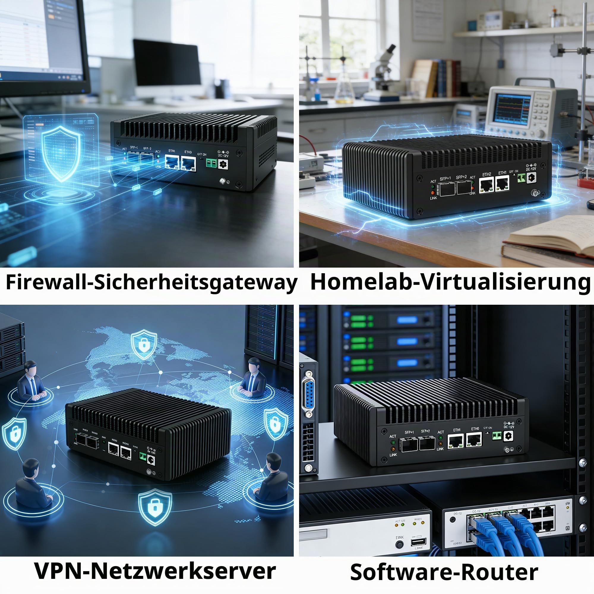 CWWK Mini PC N150 10GbE Firewall Appliance, Dual 10Gbit SFP+, 2 x i226-V 2.5GbE LAN, Micro OPNsense Box, 10Gb Mini Computer, 8GB DDR5 RAM 128GB NVMe SSD, E-Key, USB-C, TF, AES-NI