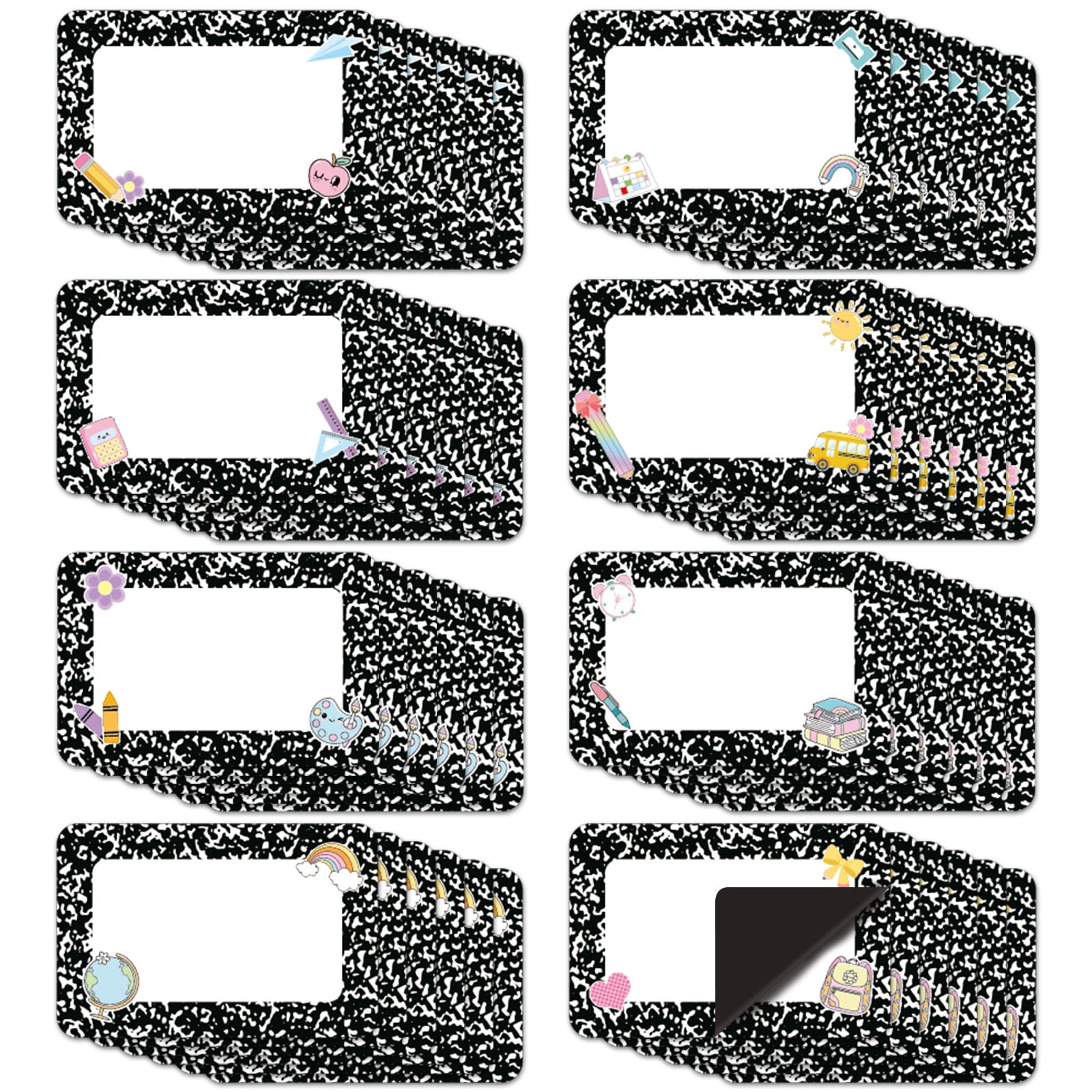 OBUSATT Lot de 48 étiquettes magnétiques effaçables à sec pour la rentrée scolaire, les décorations de fête, les cahiers, les étudiants, les étiquettes de nom magnétiques pour les écoles, les salles