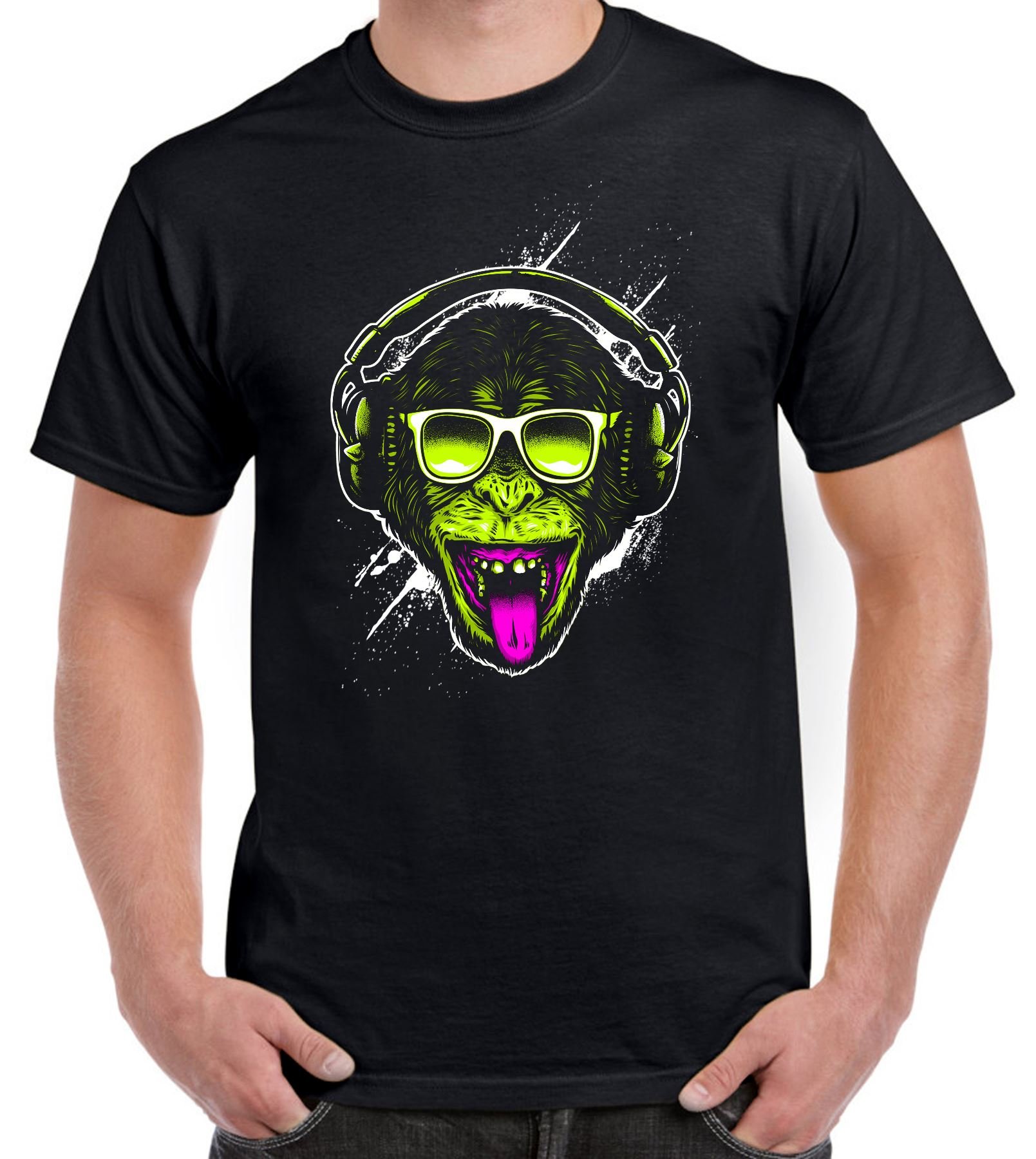 Funky Monkey DJ Men's T-Shirt (XL, Black)