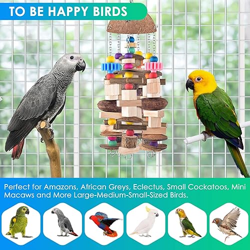 Miniatura 7 de KATUMO Juguetes para pájaros, loro grande africano gris madera masticable juguetes para guacamayos medianos a grandes pájaros