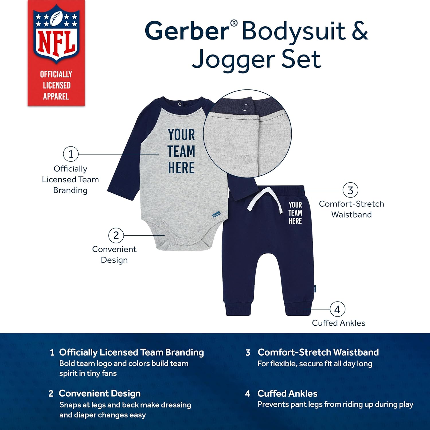 Gerber NFL unisex-baby Nfl Onesie Bodysuit and Jogger Set - Image 6