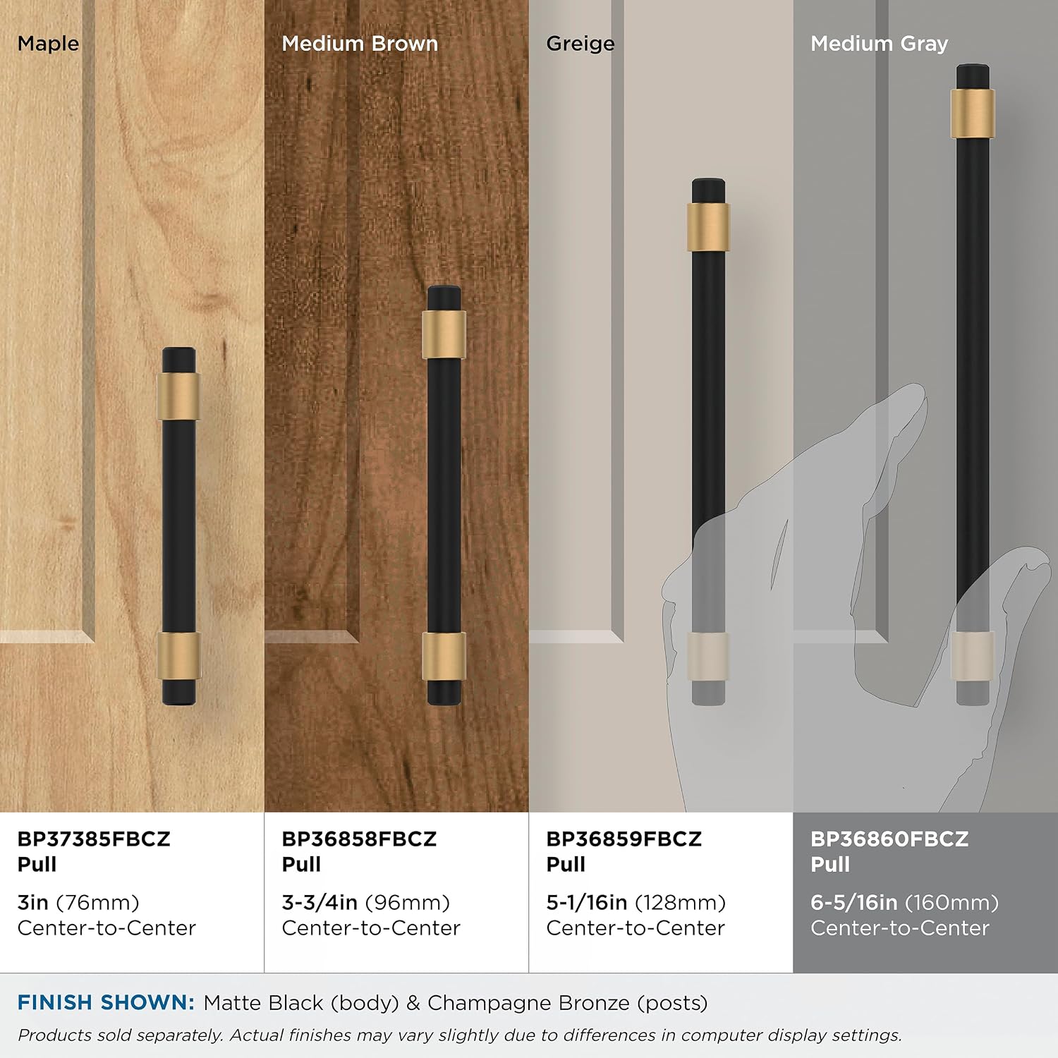 Amerock | Cabinet Pull | Matte Black/Champagne Bronze | 6-5/16 inch (160 mm) Center-to-Center | Mergence | 1 Pack | Drawer Pull | Cabinet Handle | Cabinet Hardware
