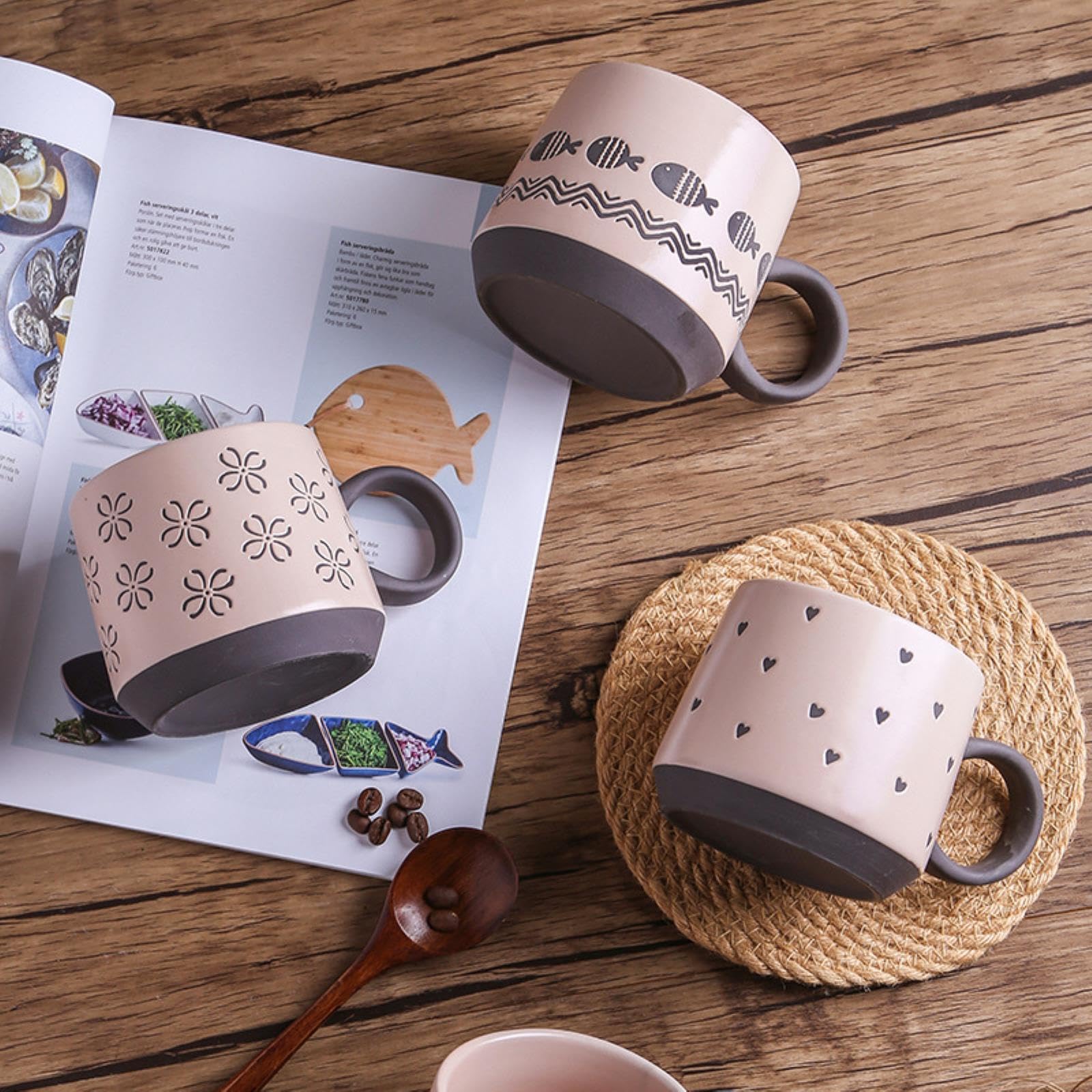 Amazon.com: 450ml/15oz Underglaze Colored Mug Set, Cute Patterned Coarse  Ceramic Mug-Pink Black Soil Cup - Love : Home & Kitchen