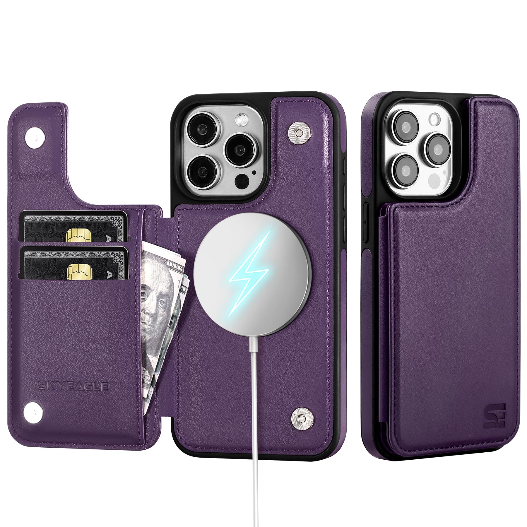 SkyEagle for iPhone 15 Pro Max Wallet Case,?Compatible with Magsafe? Women Men PU Leather Flip Folio Protective Cover Credit Card Slots Kickstand RFID blocking,for Apple 15 Pro Max,Purple