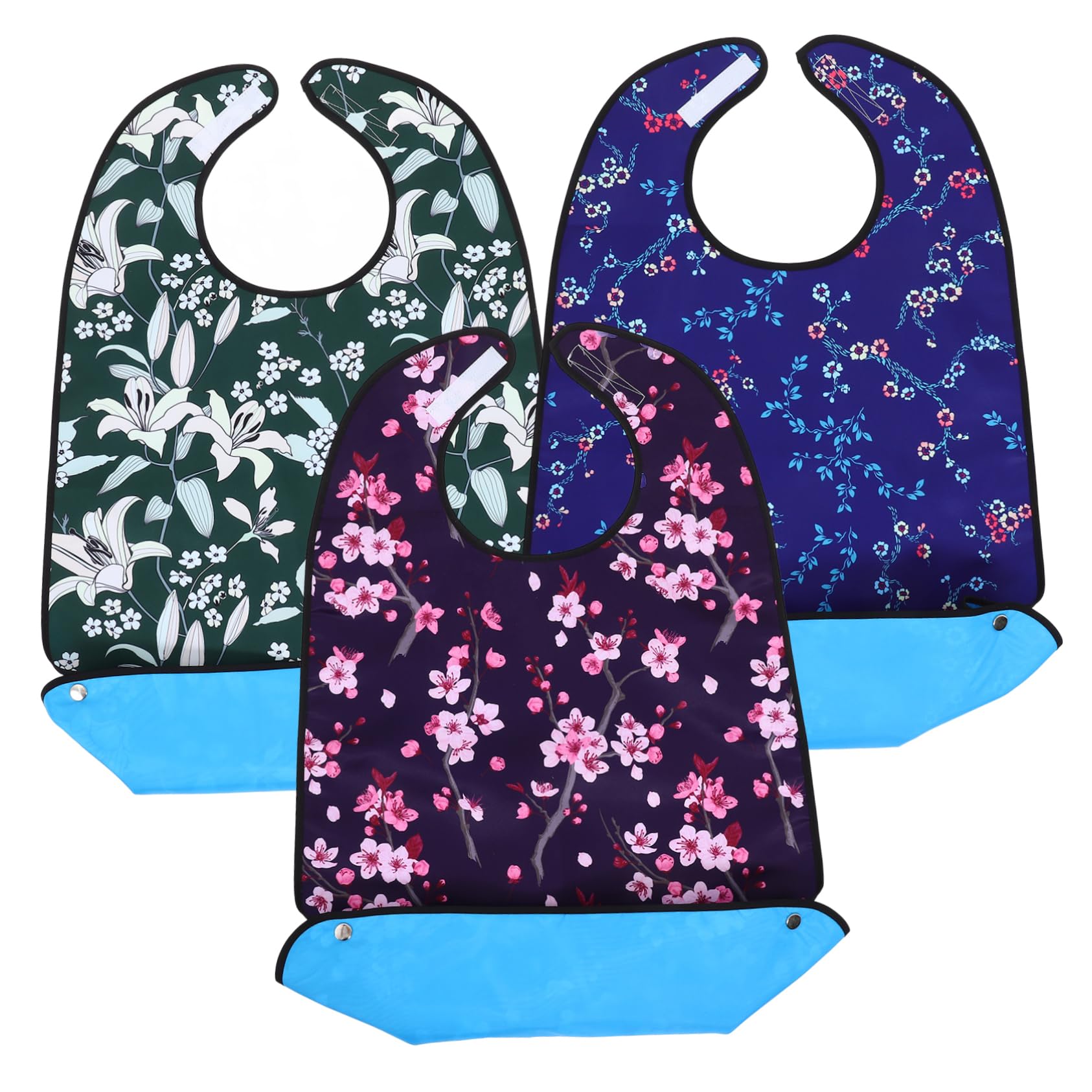 3 Stück-pack und Wiederverwendbare Lätzchen für Erwachsene aus Polyester mit Verstellbarem Krümelfänger als Esslätzchen für Ältere Menschen und Behinderte
