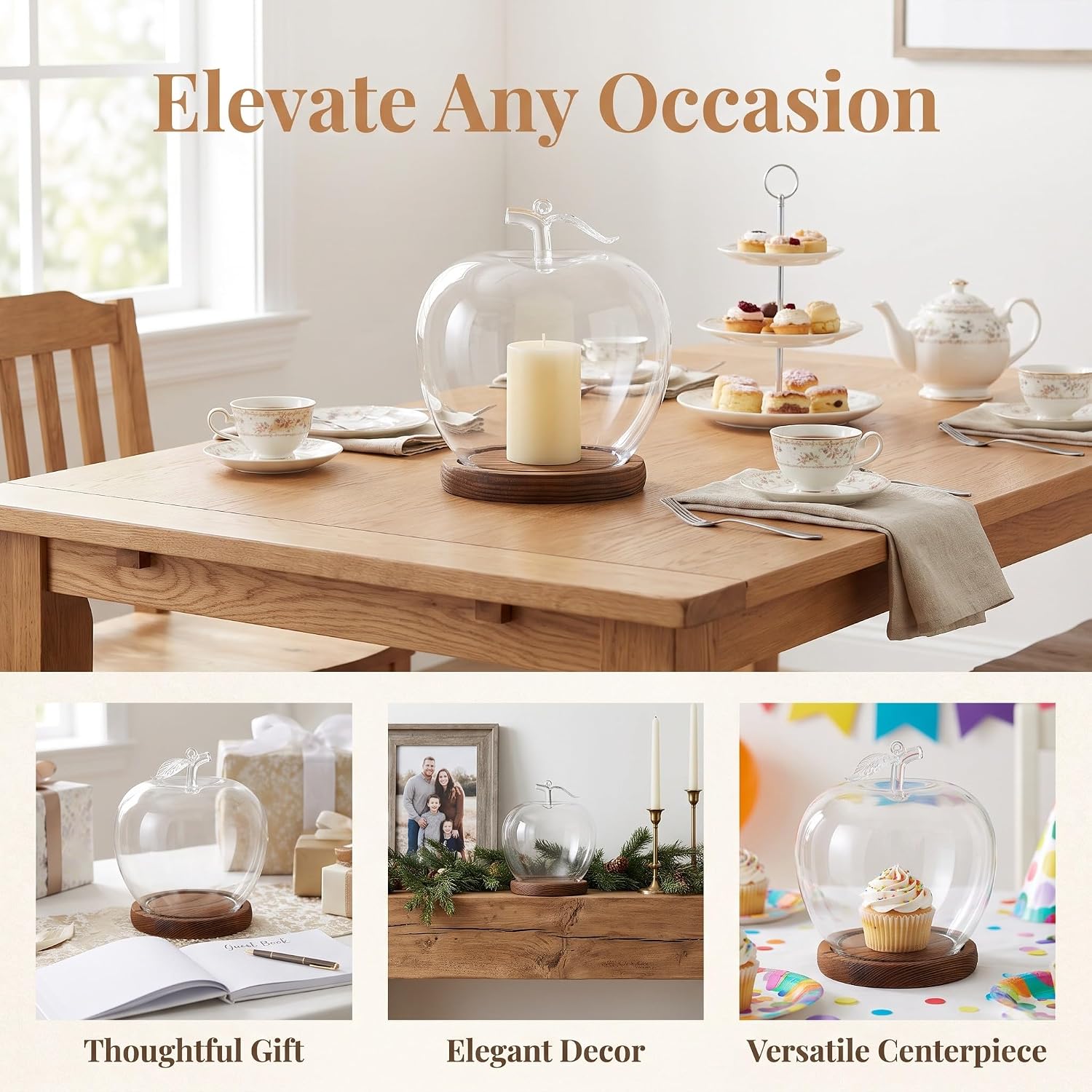 HANABASS Glass Display Dome with Wood Base, 6. 3 X 5. 3 Inch