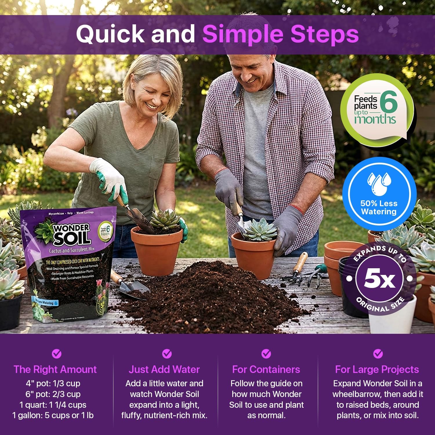 WONDER SOIL | Organic Cactus & Succulent Soil Mix (12 Quarts) | Fast Draining Living Coco Coir Loaded w/Nutrients | Ready to Plant Indoor/Outdoor Peat-Free Potting Soil | 3 LB Expands to 12 Quarts
