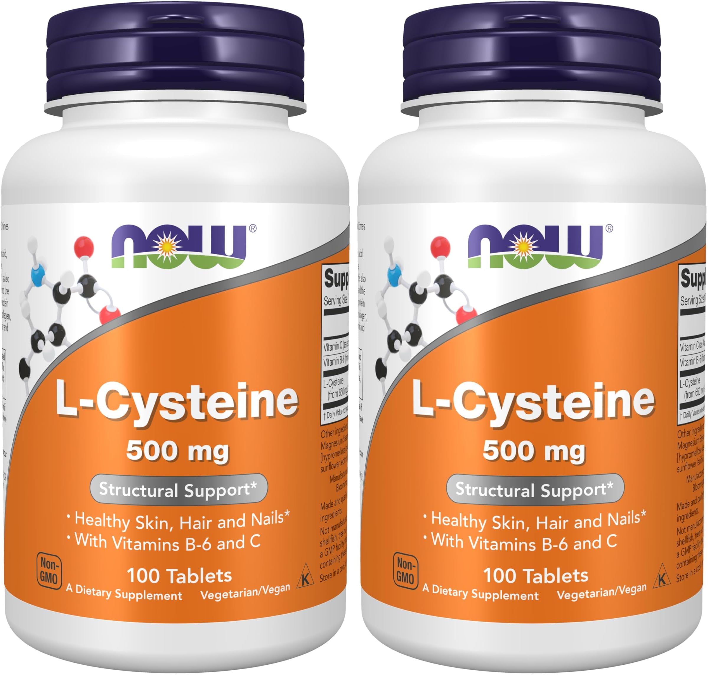 NOW Supplements, L-Cysteine 500 mg with Vitamins B-6 and C, Structural Support*, 100 Tablets (Pack of 2)