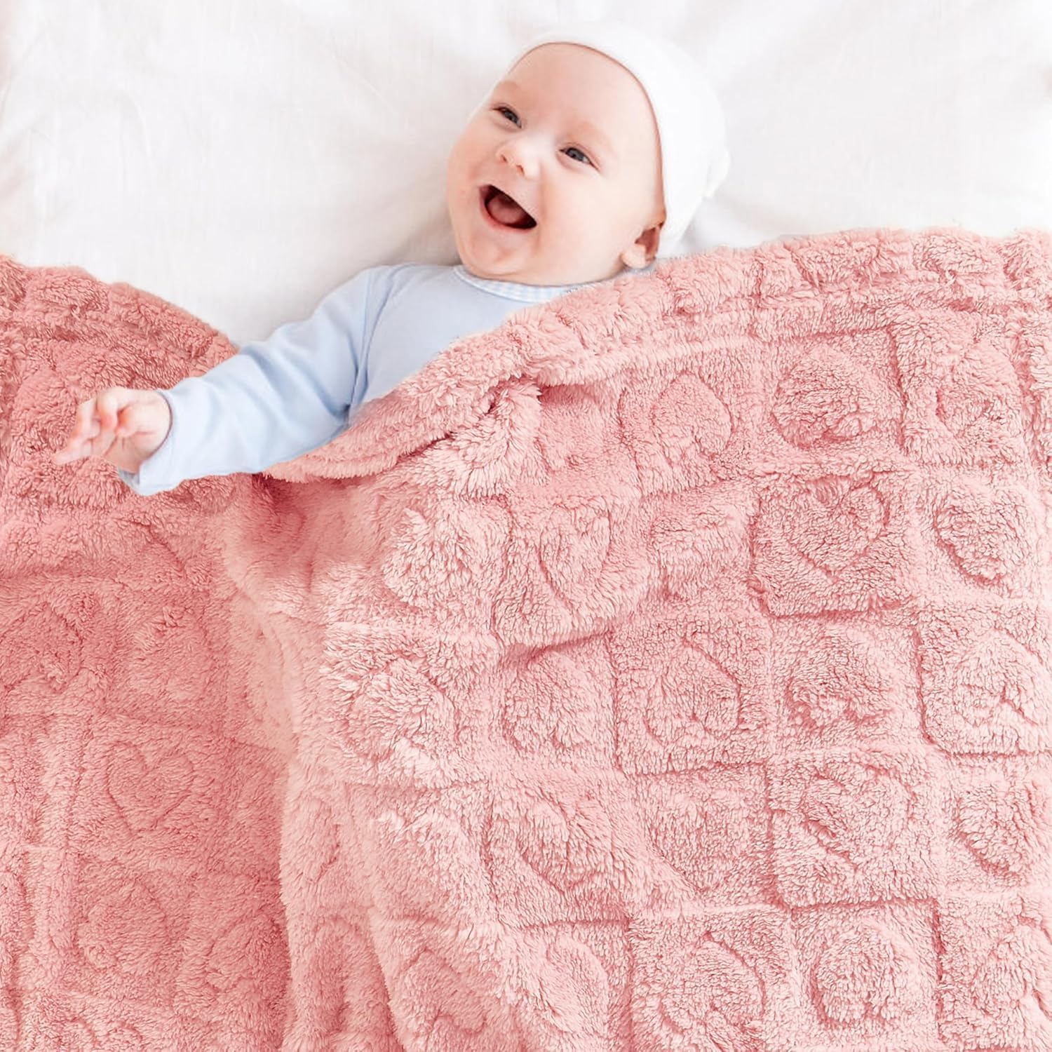 LSYZHX Fleece Baby Blanket Heart Checkered Blanket,30"X40" Cozy Soft Warm Sherpa Baby Blanket for Girls Boys Newborn Essentials for Infant Baby Shower Receiving Gift (Pink) - Image 2