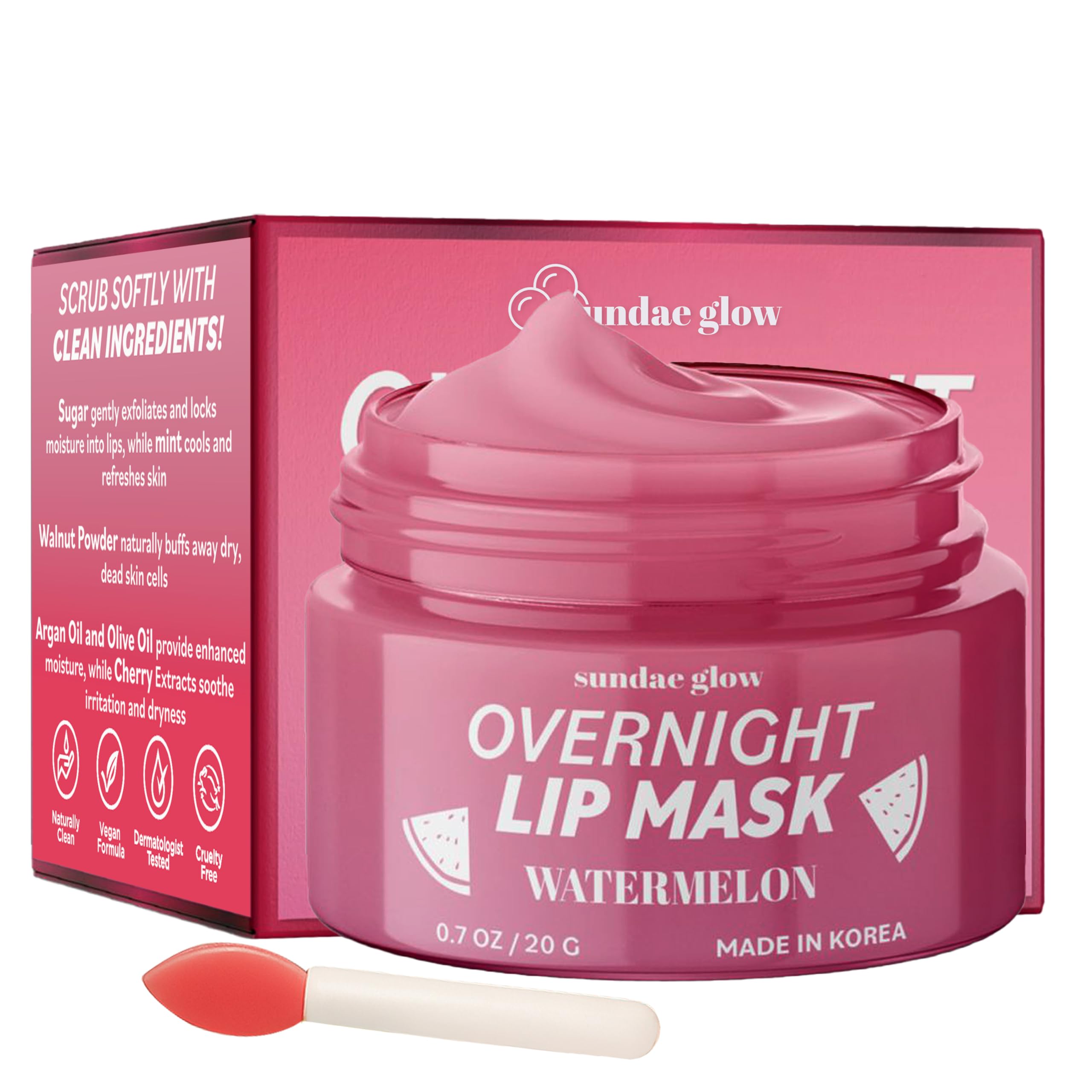 Sundae Glow Lip Mask with Watermelon – Overnight Lip Repair, Intense Hydration & Smoothing – Dermatologist Tested, Korean Skin Care – 95% Natural,