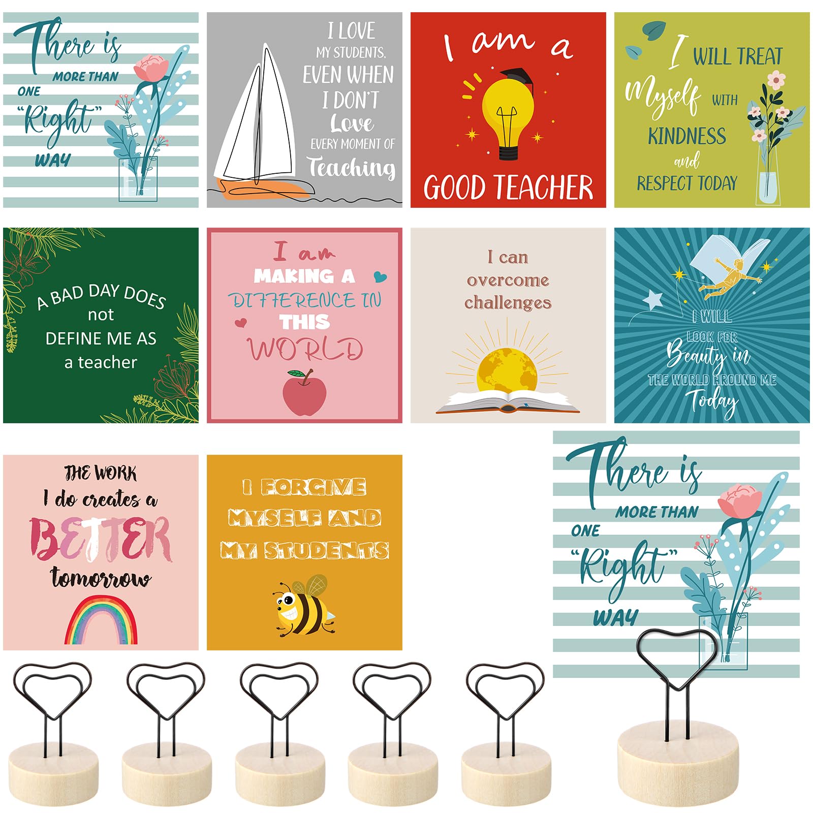 Motiskyy 50 Pieces Teacher Affirmation Cards with Wooden Holder, New Teacher Appreciation Gift, Inspiration Positive Cards with Motivational
