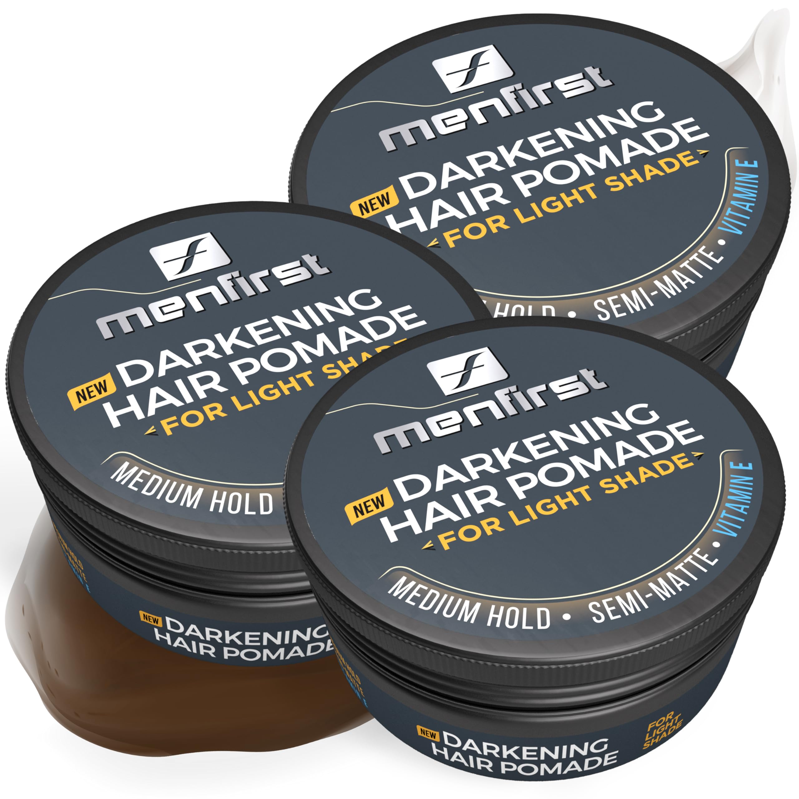 MENFIRST - Hair Pomade for Men - Instant Gray Coverage for Hair and Beard - Light Brown to Blonde Wax like Styling Paste - 3 Pack
