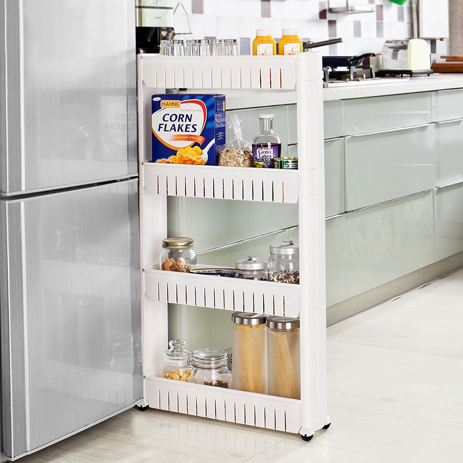 Taylor & Brown 4Tier Slim Slide Out Kitchen Trolley, Storage Shelf