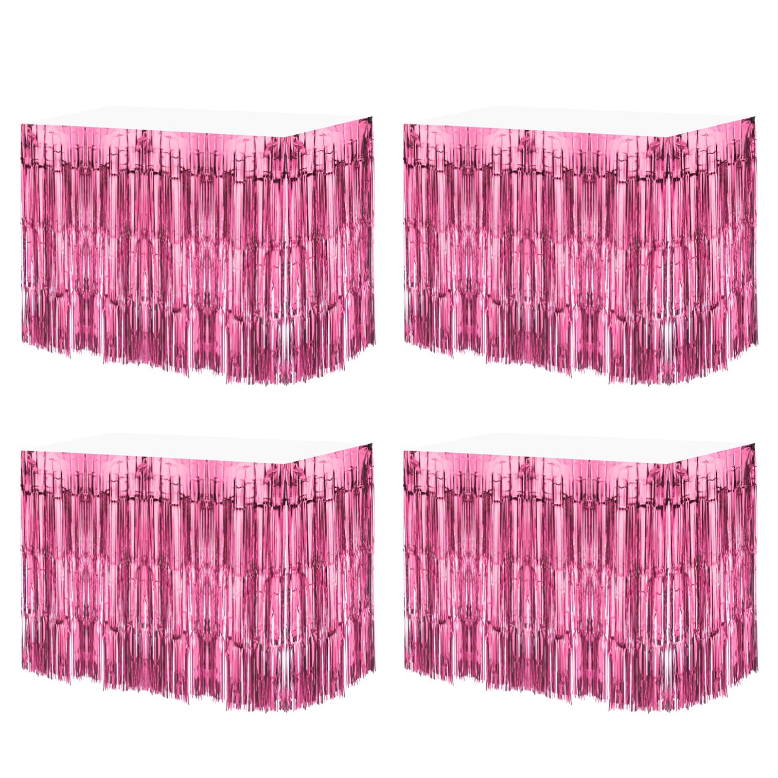 QUARKZMAN 4 Pcs 29x108 Pouces Rose Jupes de Table à Franges en Feuille Métallique, pour Tables Rectangulaires, Rideau d'Arrière-Plan pour Décoration de Mariage, Fête d'Anniversaire