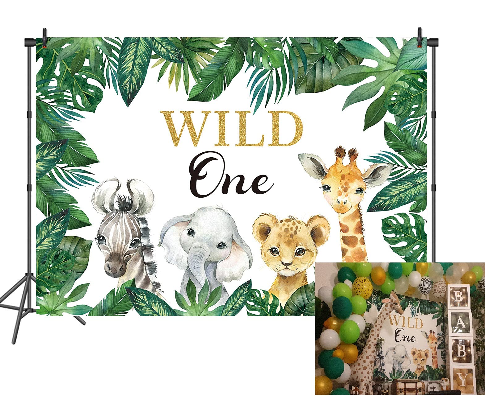 Buy BINQOO 5x3ft Boy Wild One Backdrop Animals Greenery First Birthday