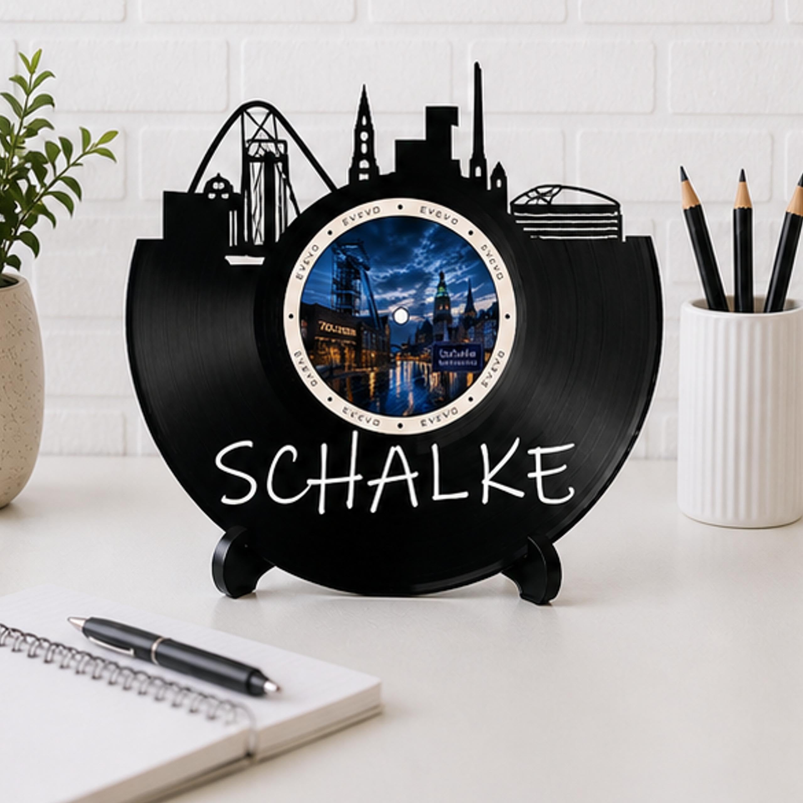 EVEVO Decorazione da parete in vinile Schalke Gelsenkirchen – Decorazione da parete in vinile Ruhrpott Skyline regalo per gli appassionati di calcio, tradizione mineraria D0025