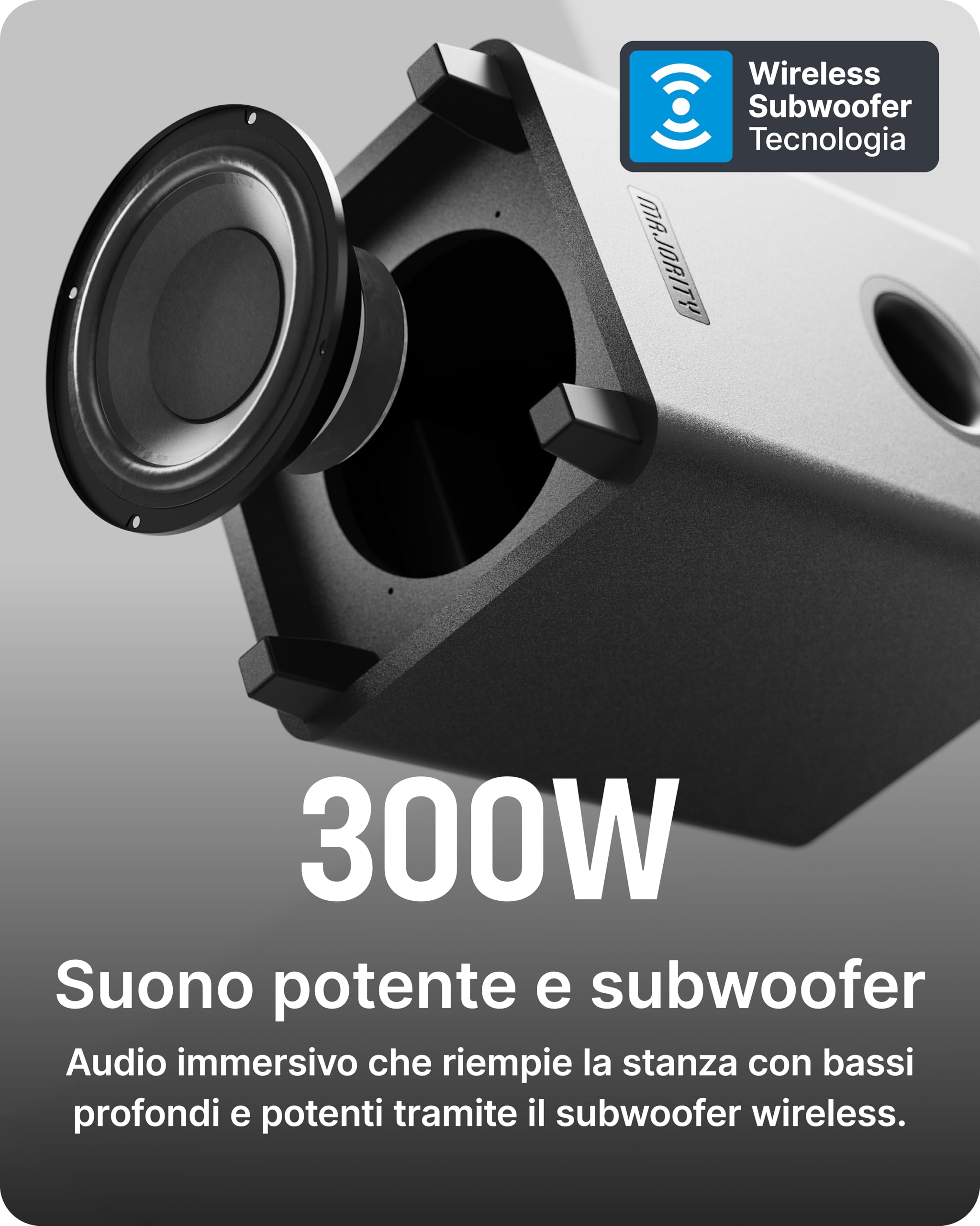 Majority Soundbar TV Naga 60 Plus | 300W Audio Potente con Subwoofer Wireless | Bluetooth 5.0, HDMI ARC, Ottico, USB | Montaggio a Parete & Telecomando Inclusi