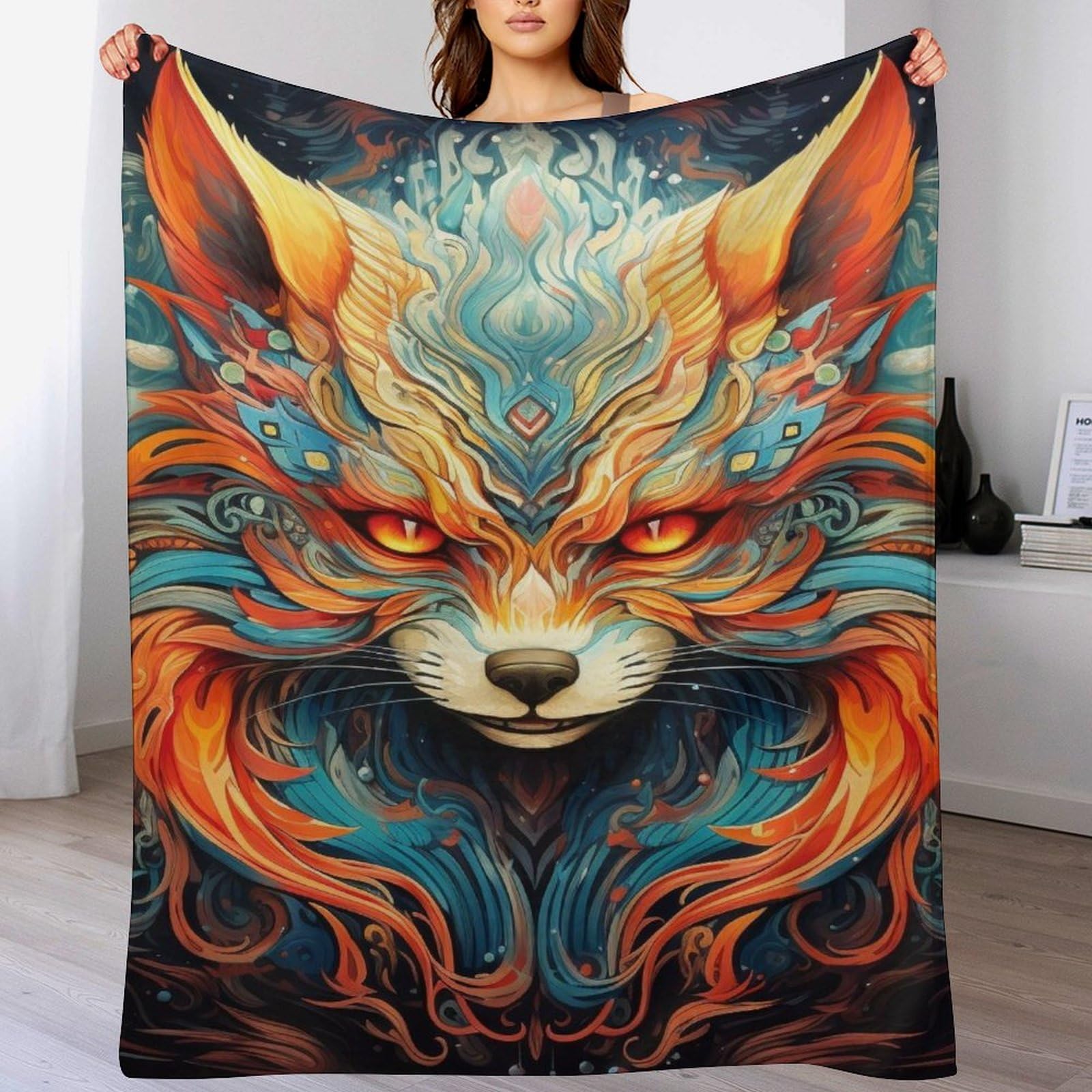 Couverture polaire renard en flannel plaid moelleux de 100x130 cm pour lit et canapé
