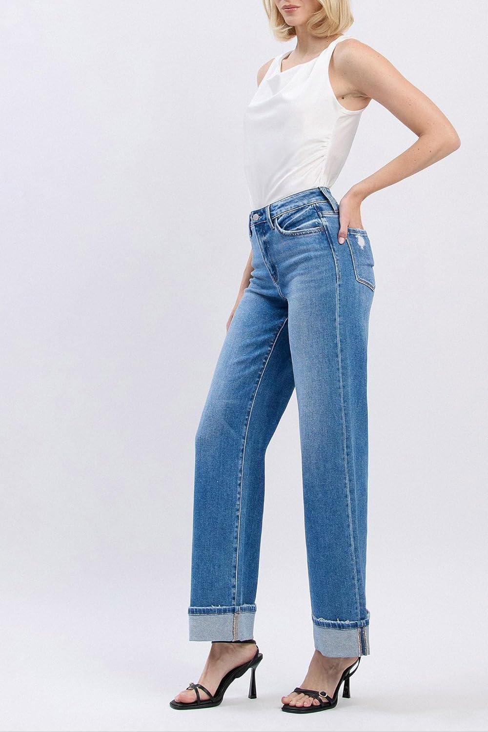 Flying Monkey - High Rise Wide Leg Cuffed Jeans (31" Inseam) - F5998 - Includes Official Tag