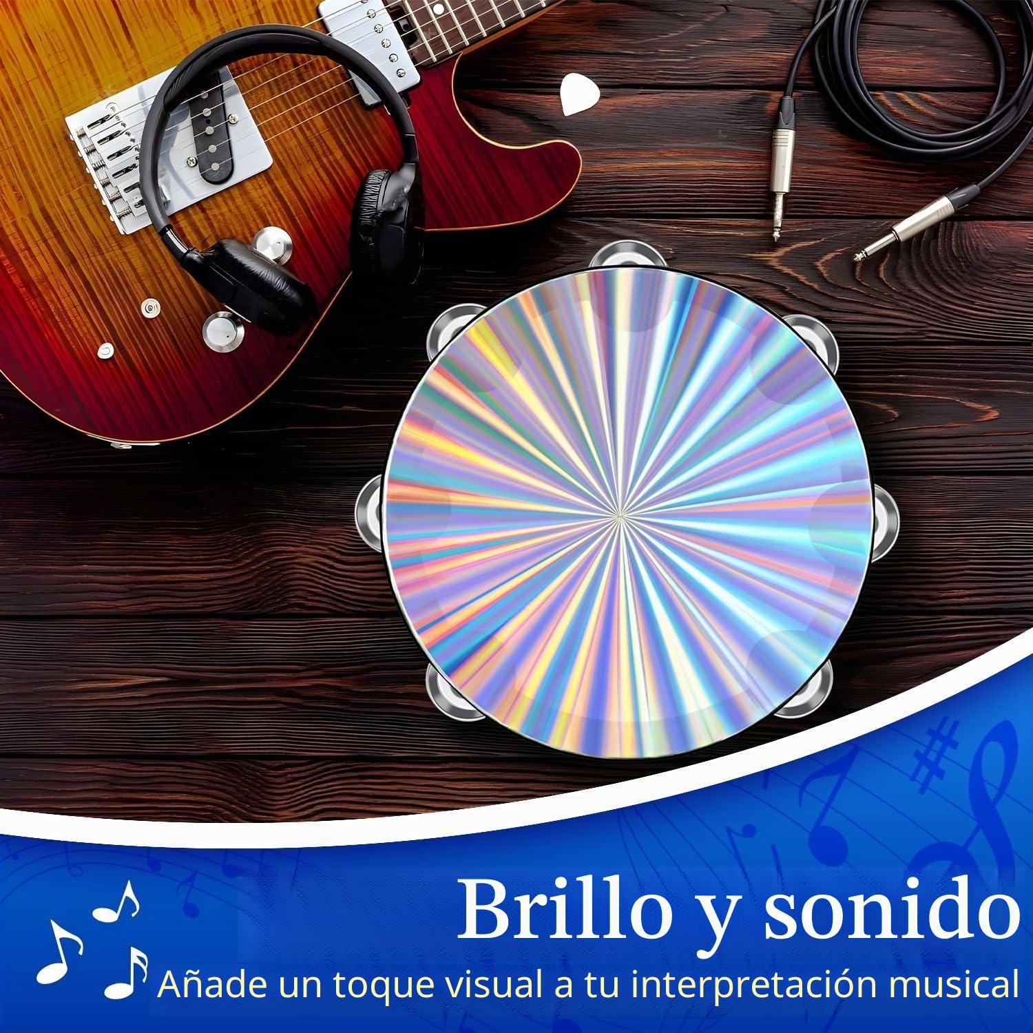 Flexzion Instrumento de pandereta de madera para iglesia - Panderos de mano reflectantes de 20 cm para adultos, pandereta de metal de una sola fila para iglesia, fiestas y eventos musicales