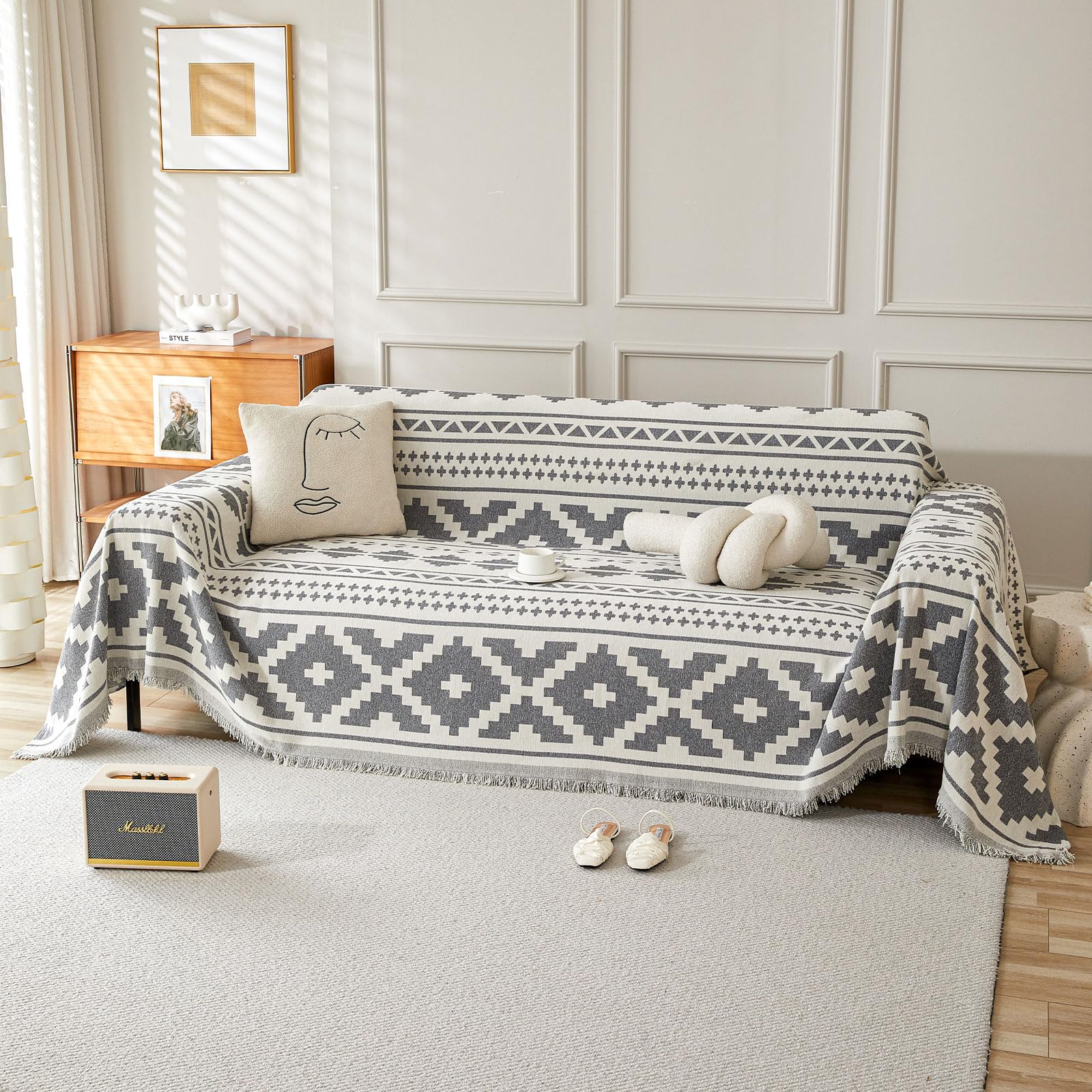 SHANNA Sofa Throw Blanket 1/2/3/4 Seater, Chenille AB Sides, Can Be Used All Year Round Sofa Cover, L Shape U Corner Sofa, Large Sofa Cover, Versatile Sofa Throw, Couch Cover, Sofa Cover, Futon Cover
