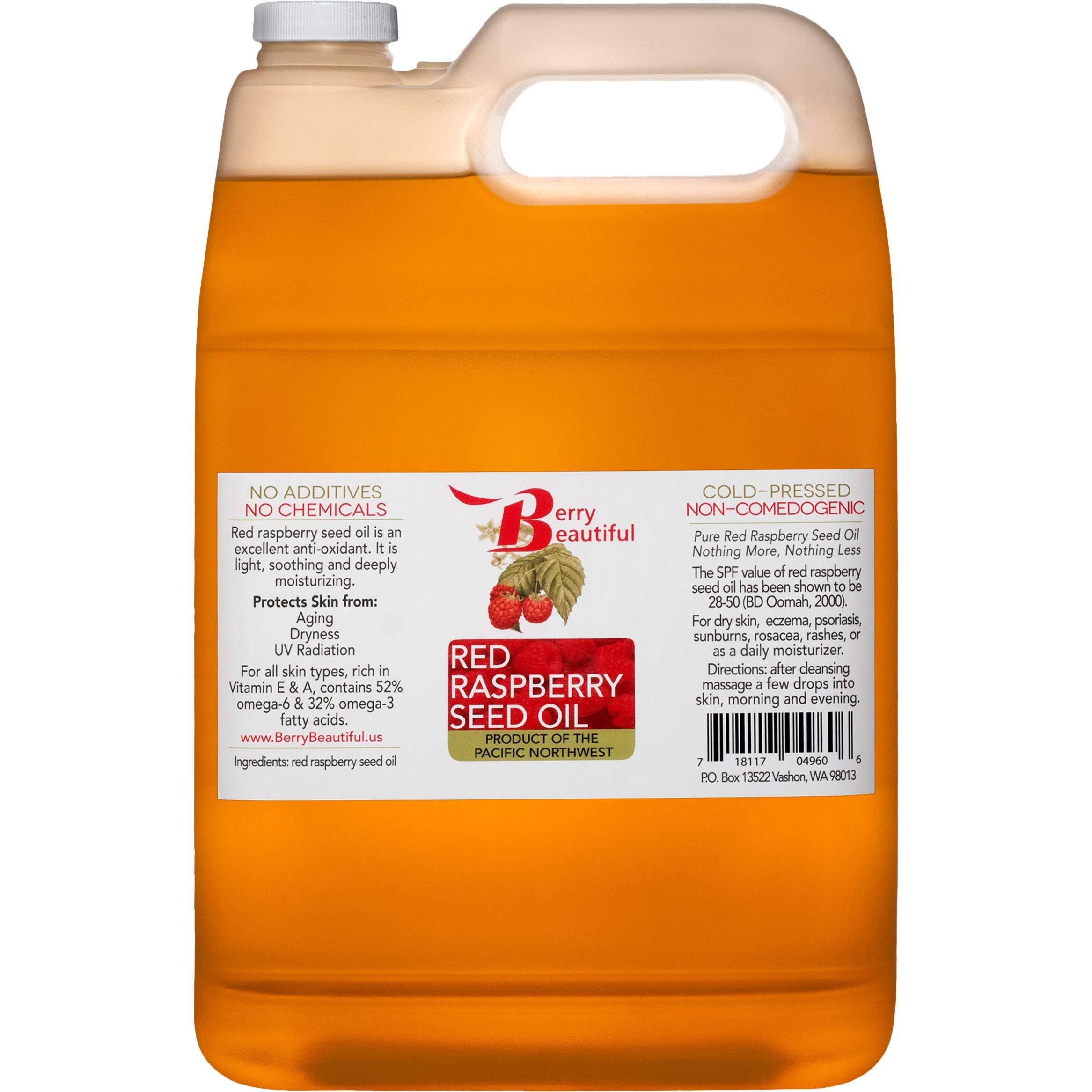 Berry Beautiful Red Raspberry Seed Oil – Cold Pressed from Locally Grown Raspberries – 100% Pure & Unrefined – Moisturizer for Skin, Hair & Nails – 1 Gallon