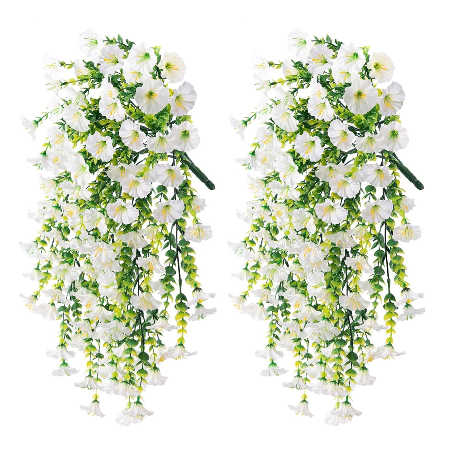 Artificial Fake Hanging Flowers Plants for Outdoor Indoor Spring Summer Decoration 2PCS Faux Silk UV Resistant Realistic Morning Glory Trailing Vines