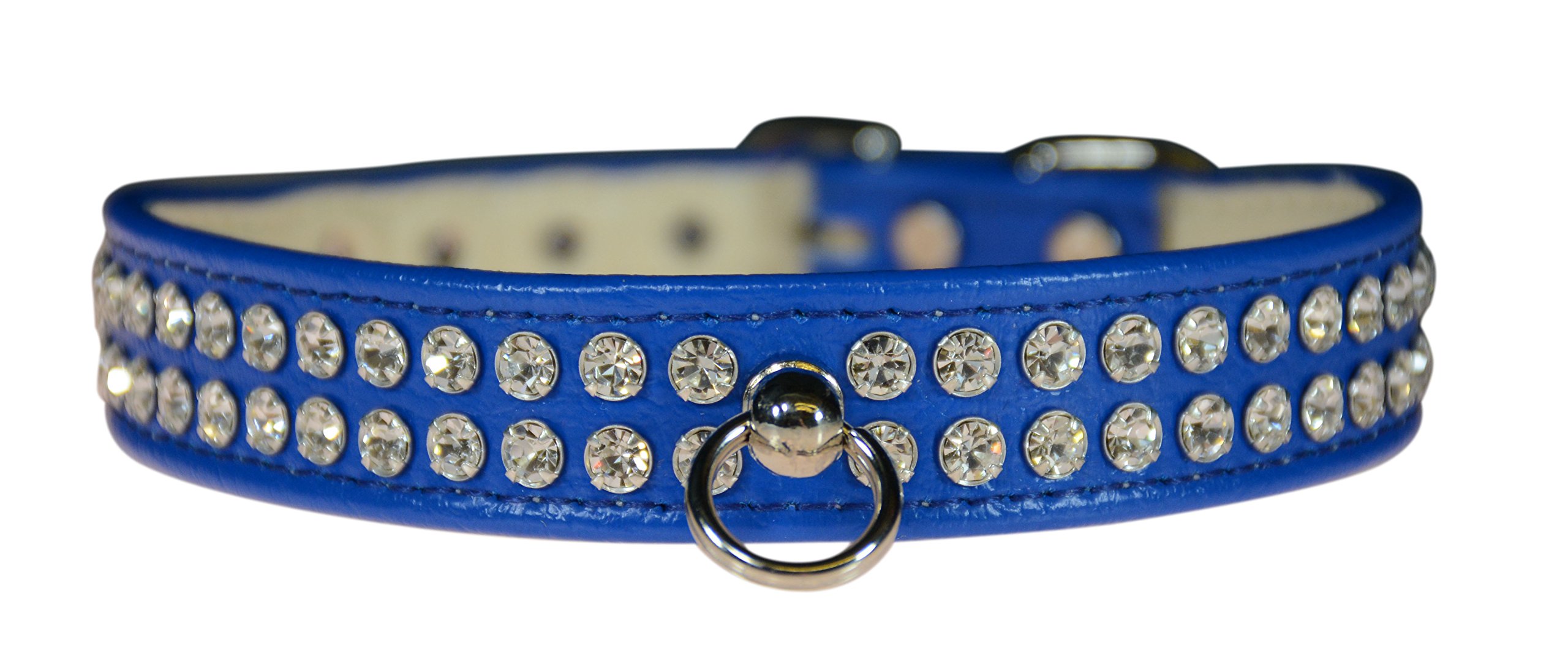 Collier 3/4" en vinyle de prestige bleu orné de cristaux brillants - Taille 20