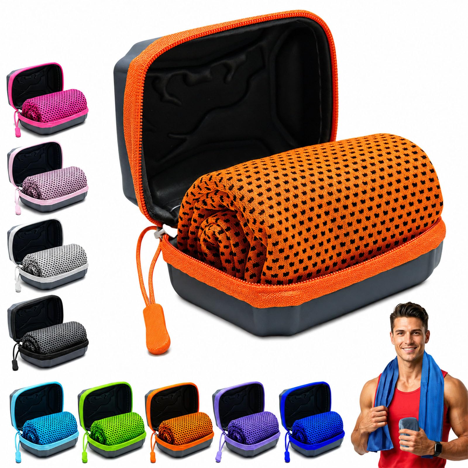 Auriiktch Cooling Towels for Hot Weather, Cool Towels for Neck Hot Weather with Storage Box, Sweat Towel for Men Women Kids Gym Workout Running Yoga Golf Camping (B, S: 30 x 80 cm)