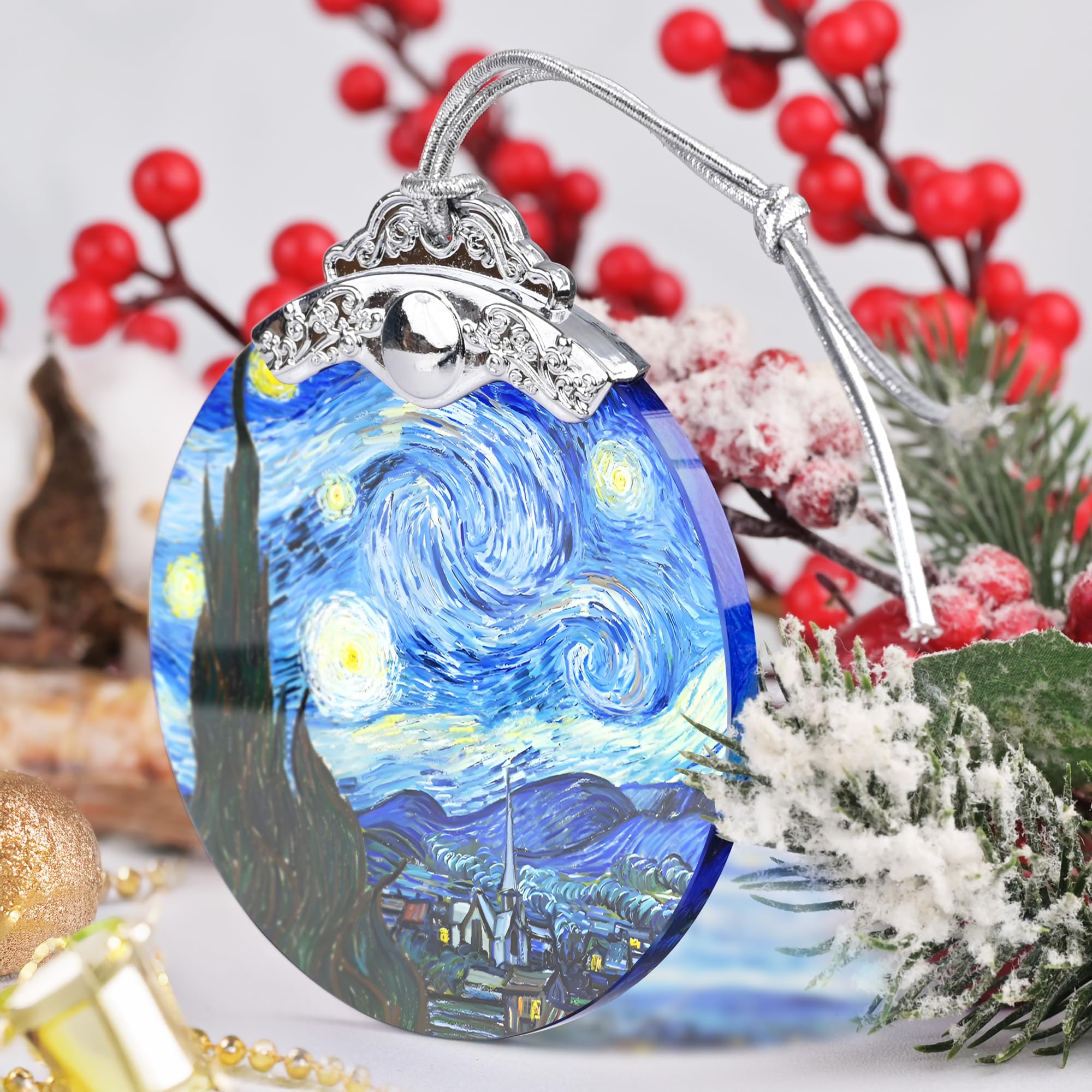 Starry Night Christmas Ornament - Stained Glass Hanging Decoration Idea