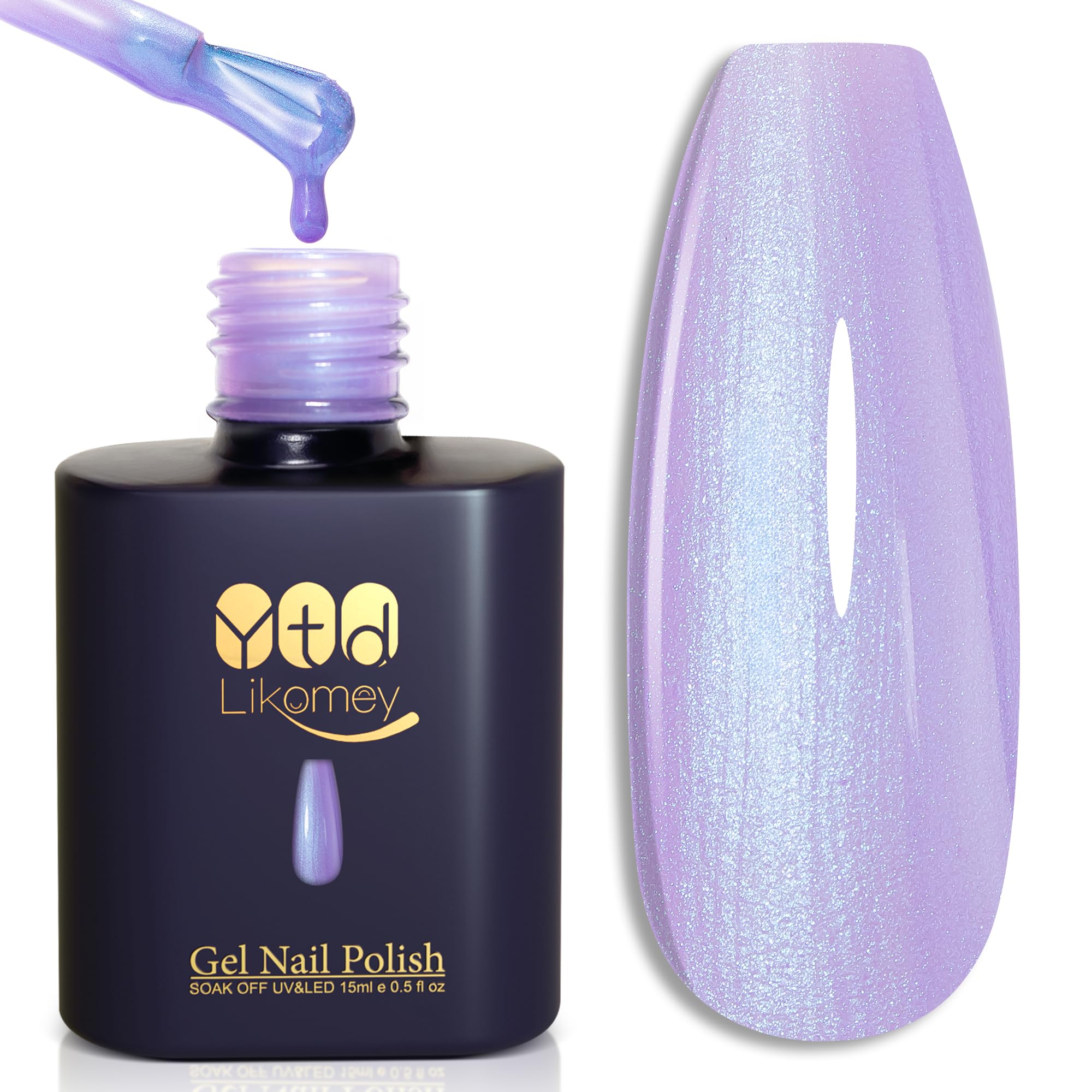 YTD LikomeyGel Nail Polish,15ml Pearl Light Purple Glitter Soak Off UV Nails Gel,Pearlescent Shimmer Shiny Sparkly Salon Home DIY UV Manicure Nail Art Varnish,SF434