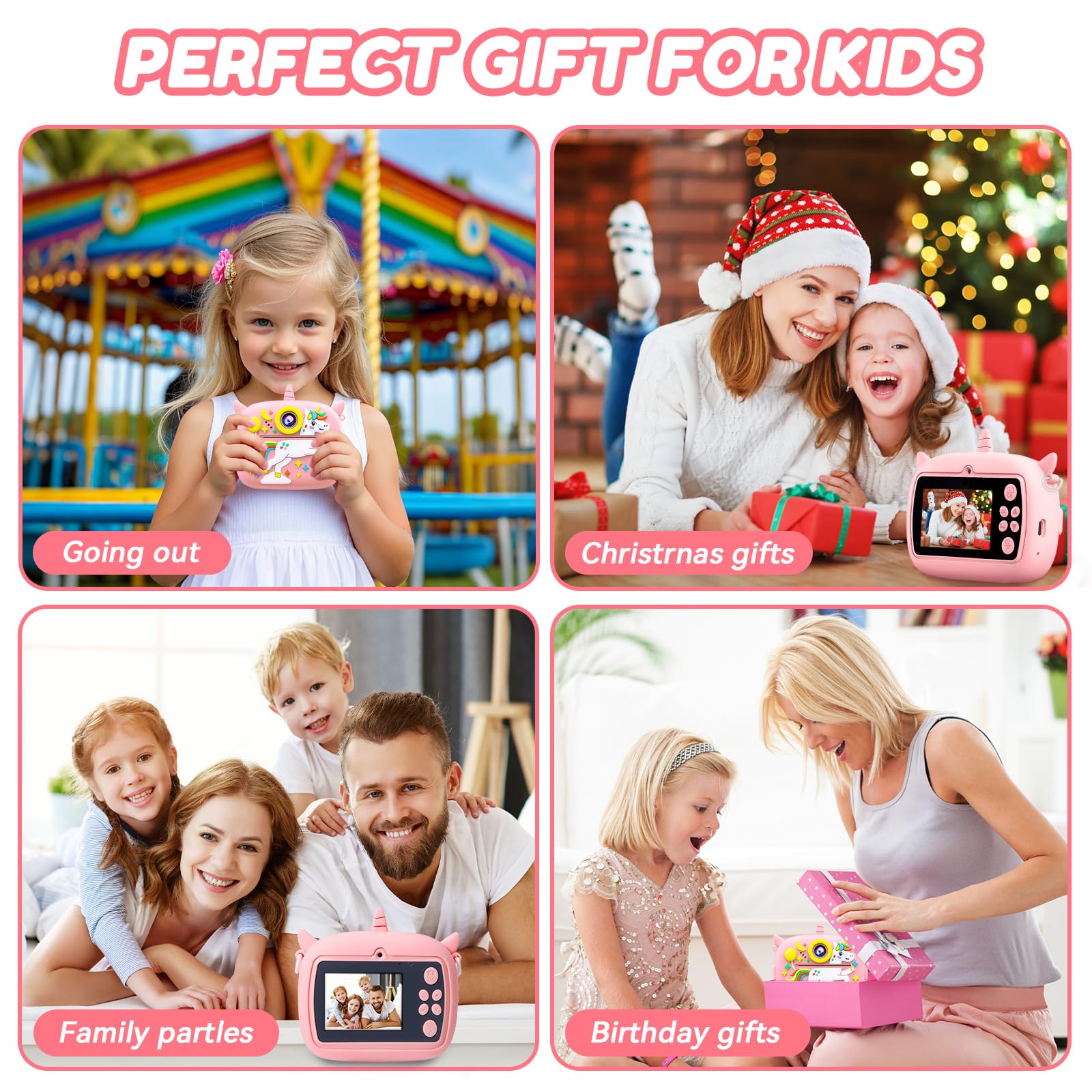 Camara Fotos Infantil Instantanea, 2,4 Pulgada Cámara Instantánea Niños, 1080P Cámara de Fotos Infantil con Tarjeta de 32 GB y Papel de Impresión, Regalo para Ninos de 3 a 12 Anos