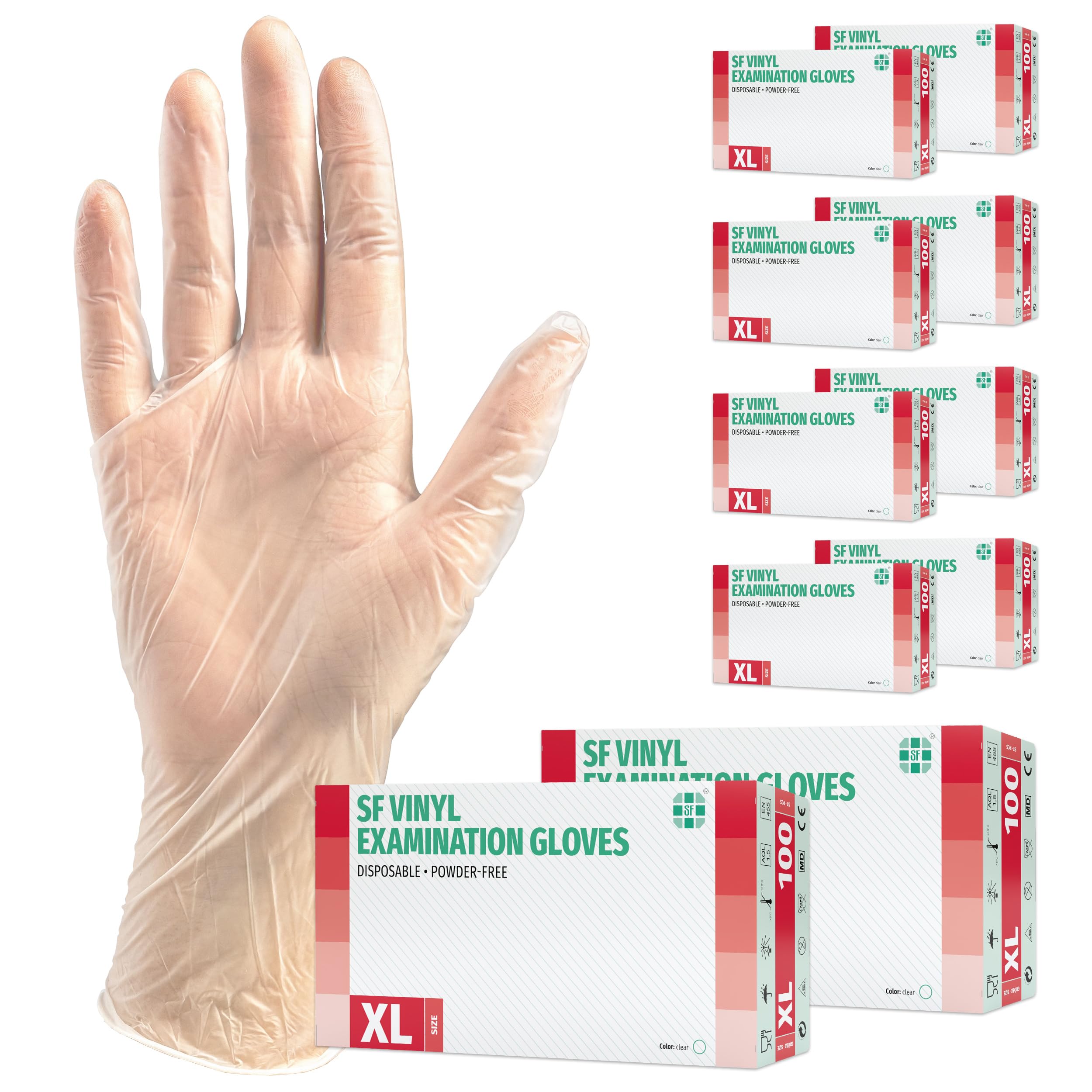 SF Gants vinyle taille XL – 1000 (10х100) gants jetables, non poudrés, sans latex, usage médical, ménage, cuisine, tatouage et protection