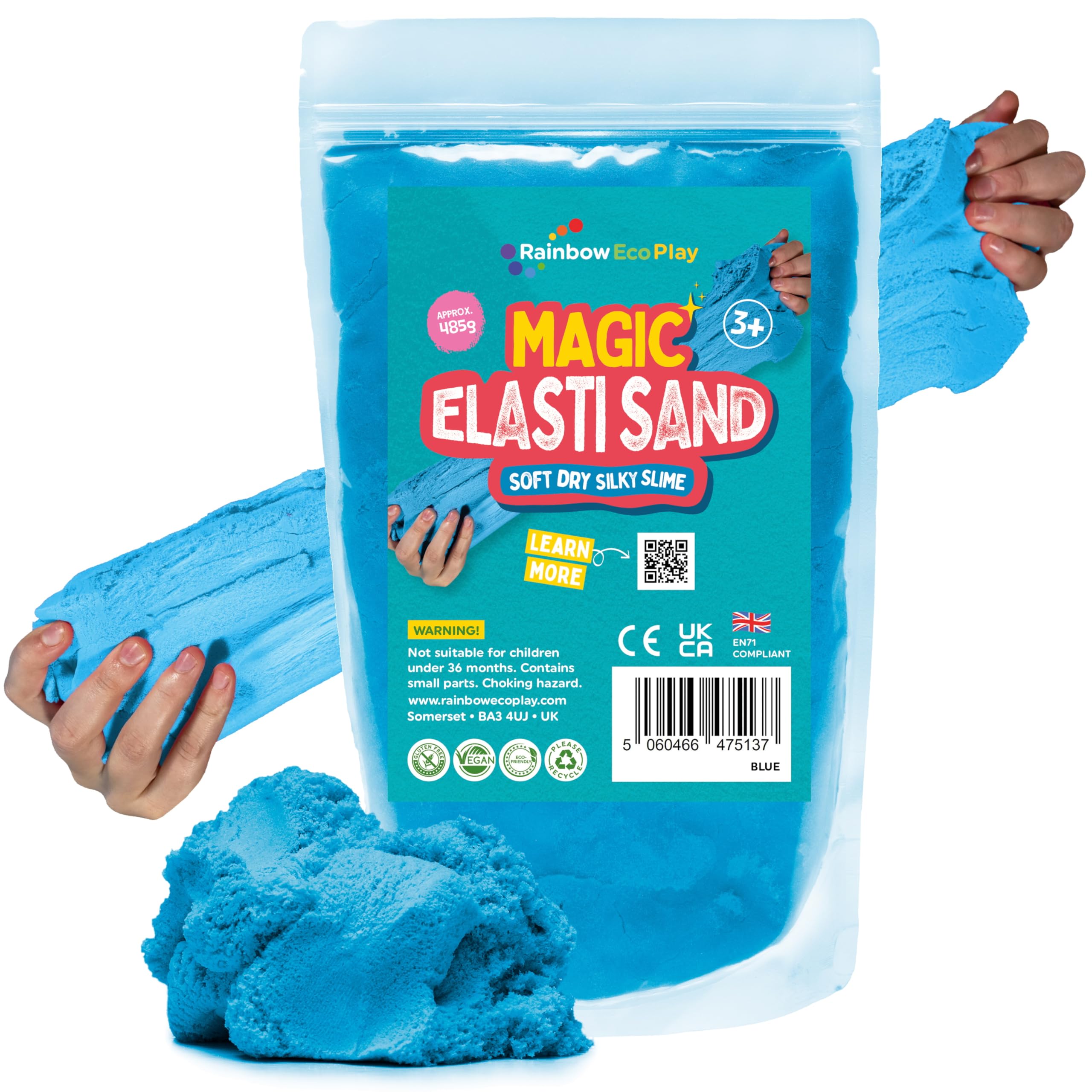 Rainbow Eco Play Blue - Magic Elasti Sand - 485G - Magic Kids Coloured Sand - Non-Toxic - Colour Sand - Ideal For Sensory Play - Moulding And Stretchy