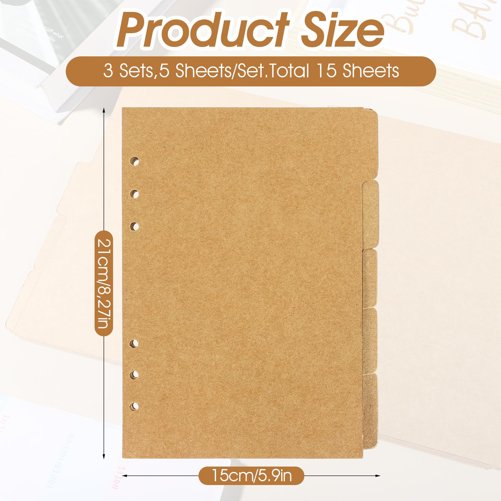 3 Sets A5 Brown Paper Divider, 6-Holes Index Page Tab Cards for 6 Ring Binders Notebooks Travel Diary Journal Planner (Brown) - Image 3