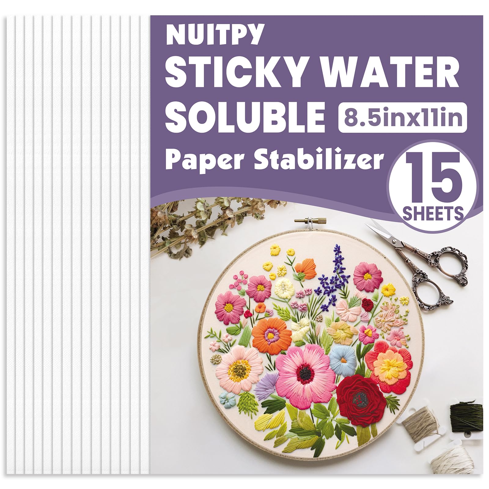 15 estabilizadores de bordado solubles en agua pegajosos de 8.5 x 11 pulgadas, papel de bordado soluble en agua imprimible, papel de bordado soluble para imprimir o dibujar patrones para bordado a