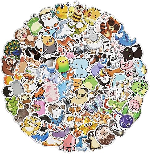 100 calcomanías de animales para niños, lindas calcomanías para botellas de agua, de vinilo impermeable, botella de agua, teléfono, patineta, vaso,