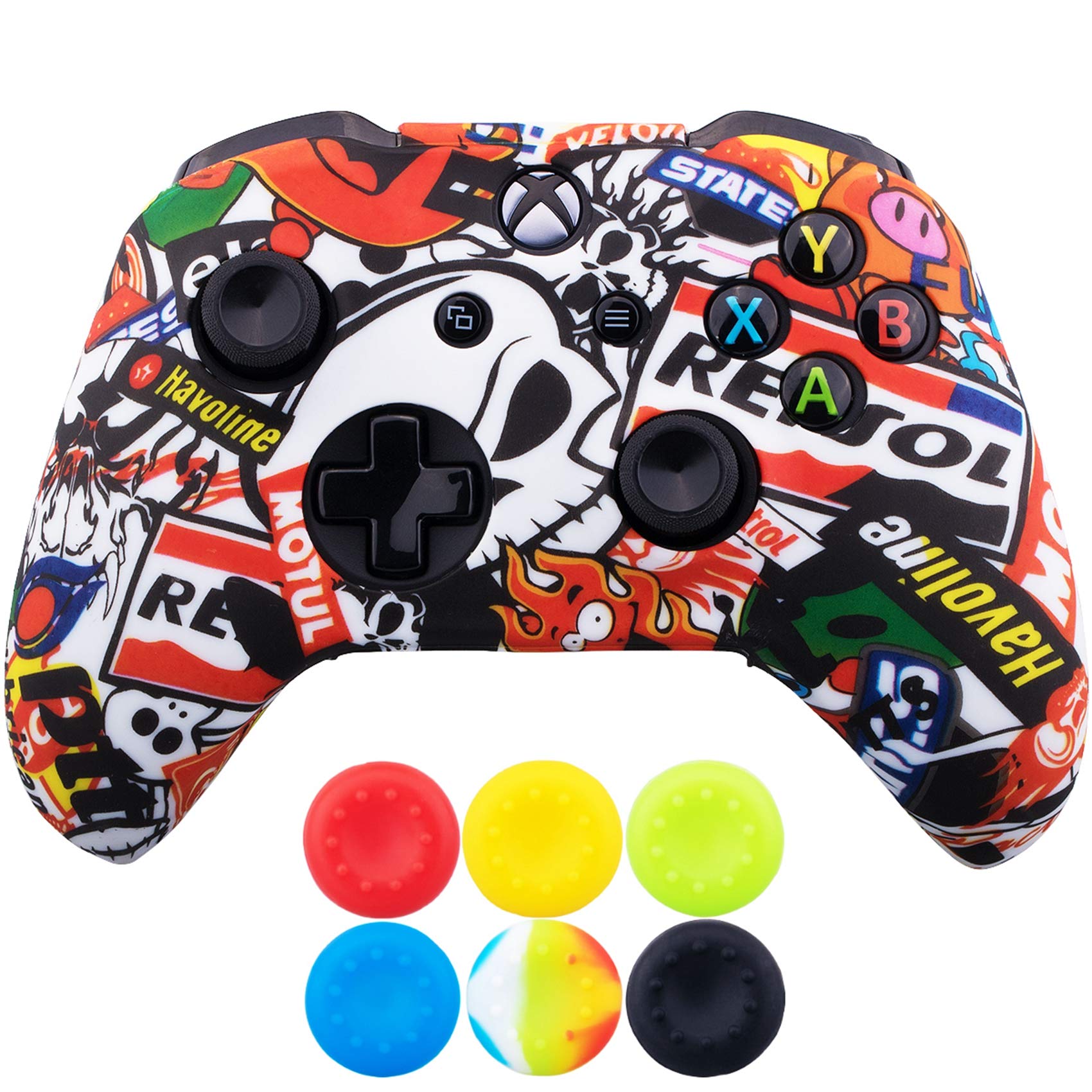 9CDeer 1 Piece of SiliconeTransfer Print Protective Cover Skin + 6 Thumb Grips for Xbox One/S/X Controller rainbow — view 13