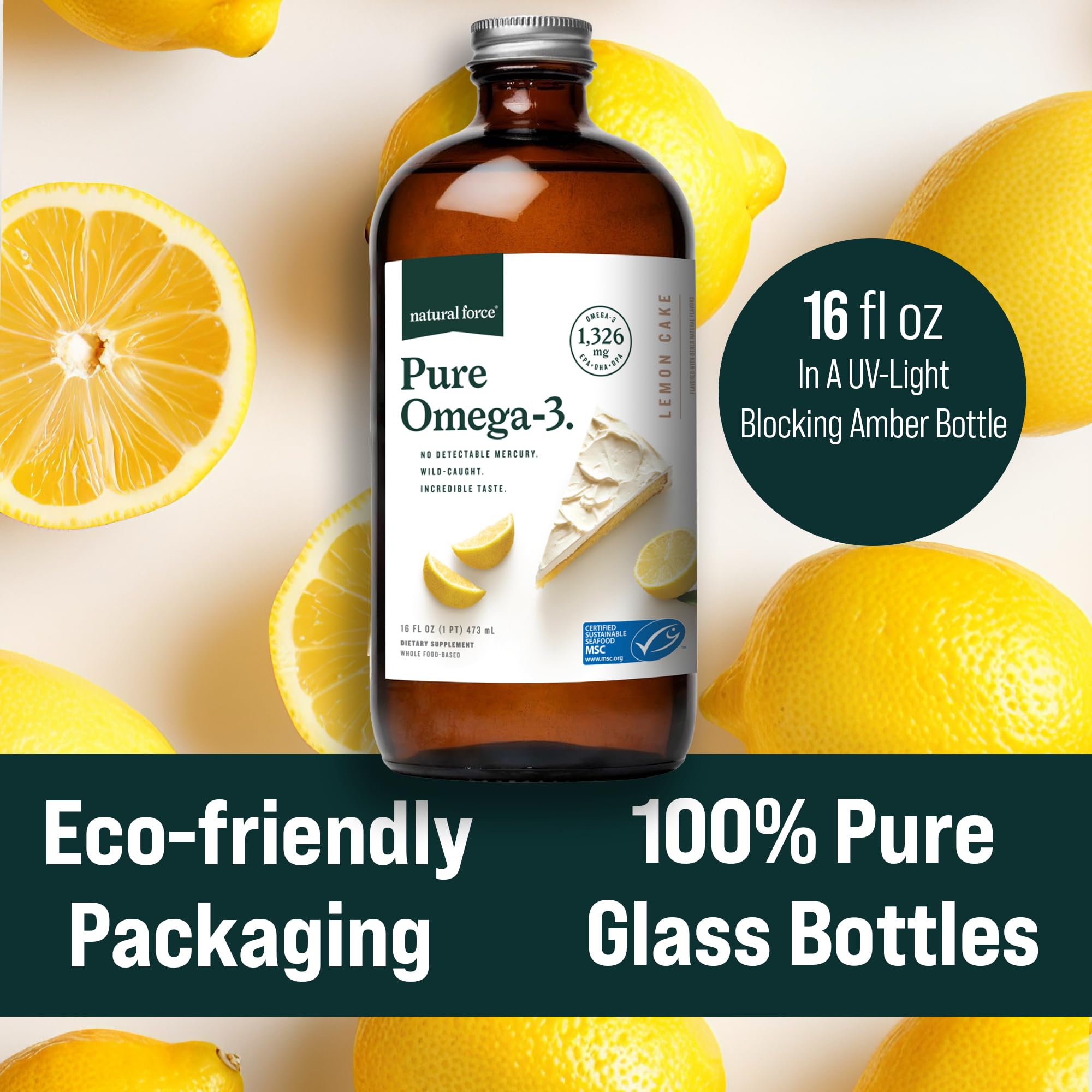 Natural Force Pure Omega 3 - Liquid Fish Oil - Delicious Lemon Cake Flavor - Mercury Free, Wild Caught, Lab Tested - 1,326 mg Triglyceride EPA, DHA, & DPA - 16 Oz Glass Bottle — Amazon image 7