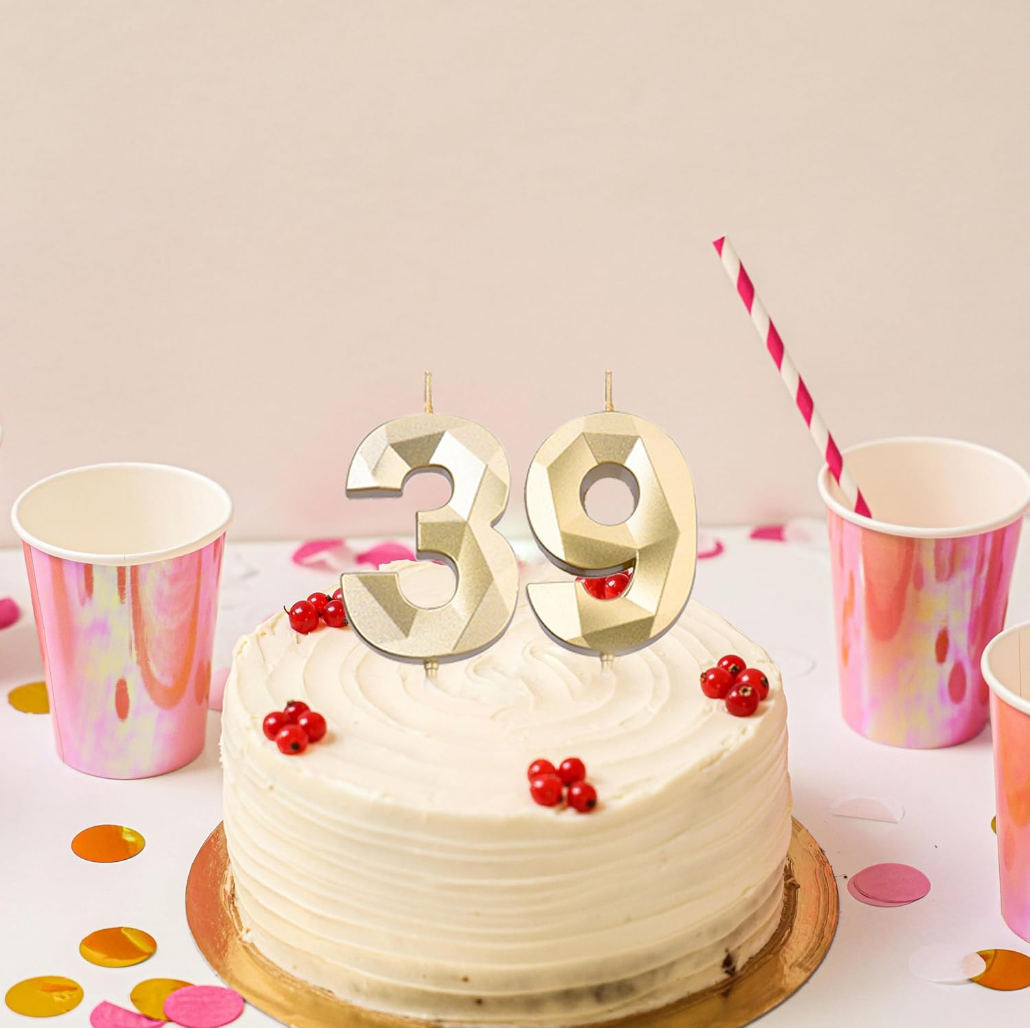 2 Inch Gold 39 Birthday Candles,39th Birthday Decorations for Women Men
