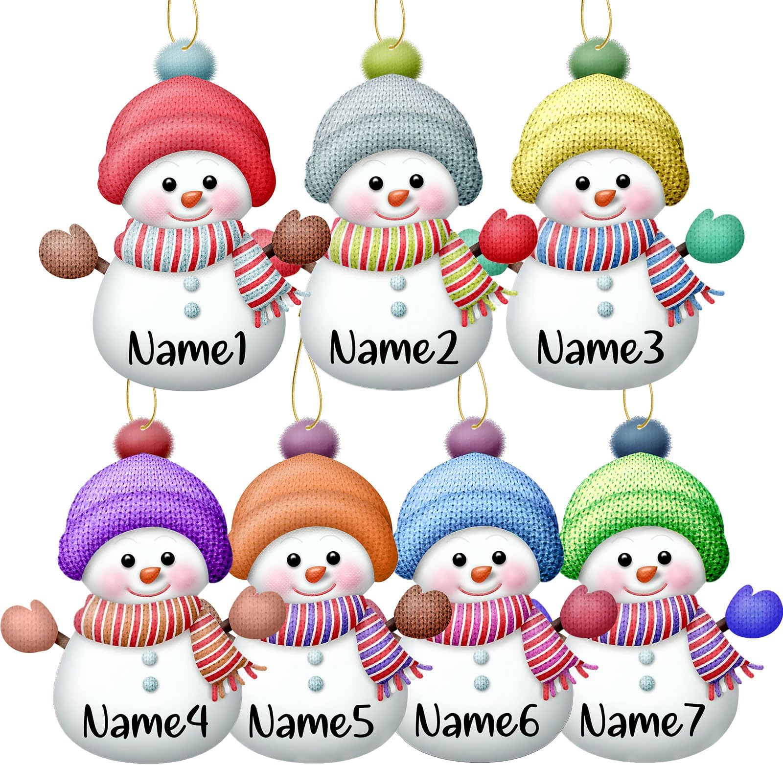 Personalized Christmas Ornaments 2023 Family 7pcs Custom Christmas Snowmen Ornaments with Names Customized Xmas Tree Hanging Decorations Gifts