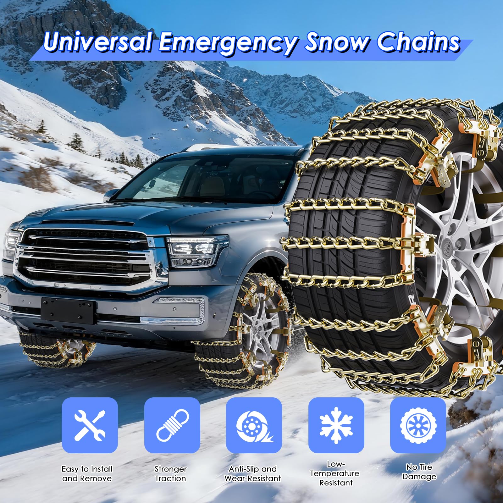 Catene da Neve Universali Facili da Montare, kit Versatile da 6 Per Tutti I Tipi di Veicoli, Installazione Semplice & Durata, Catene per Pneumatici da Neige (195Mm-255Mm)