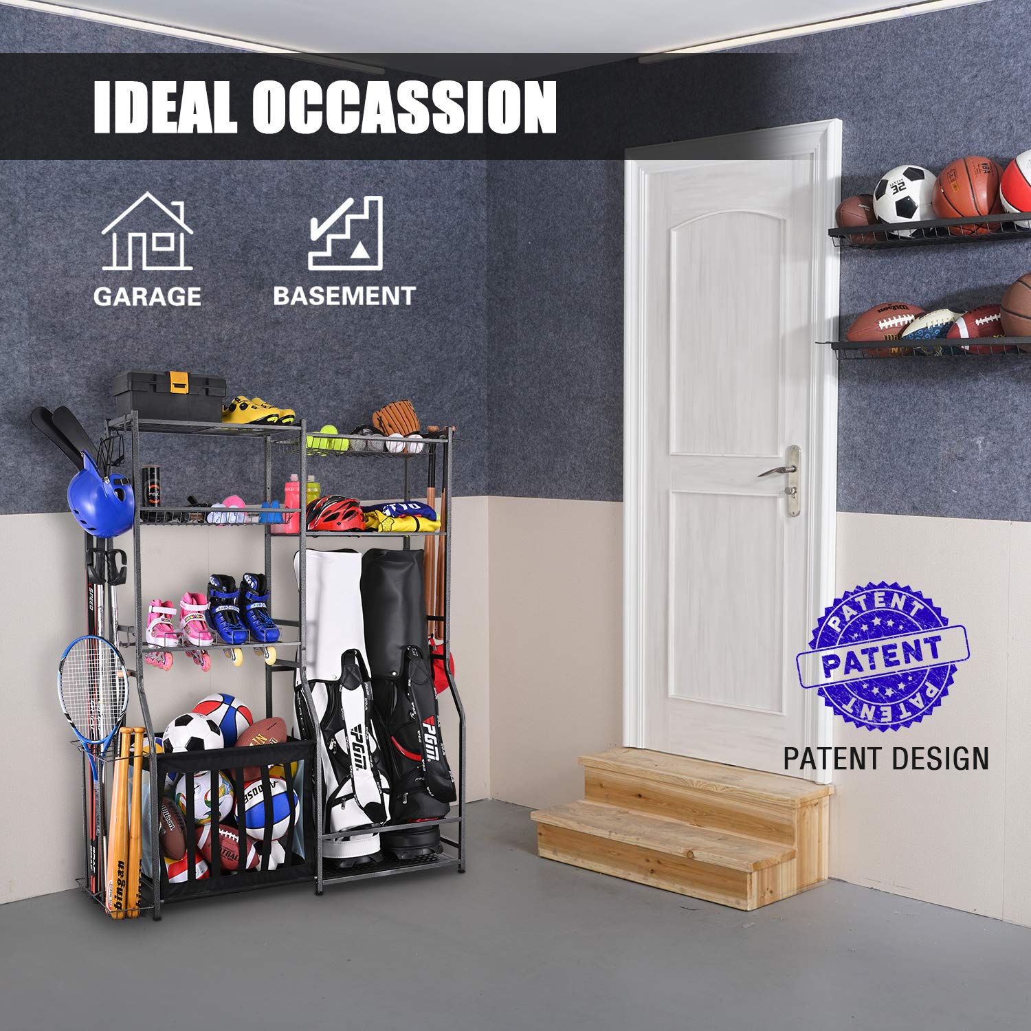 Mythinglogic Golf Storage Garage Organizer,2 Golf Bag Storage Stand and