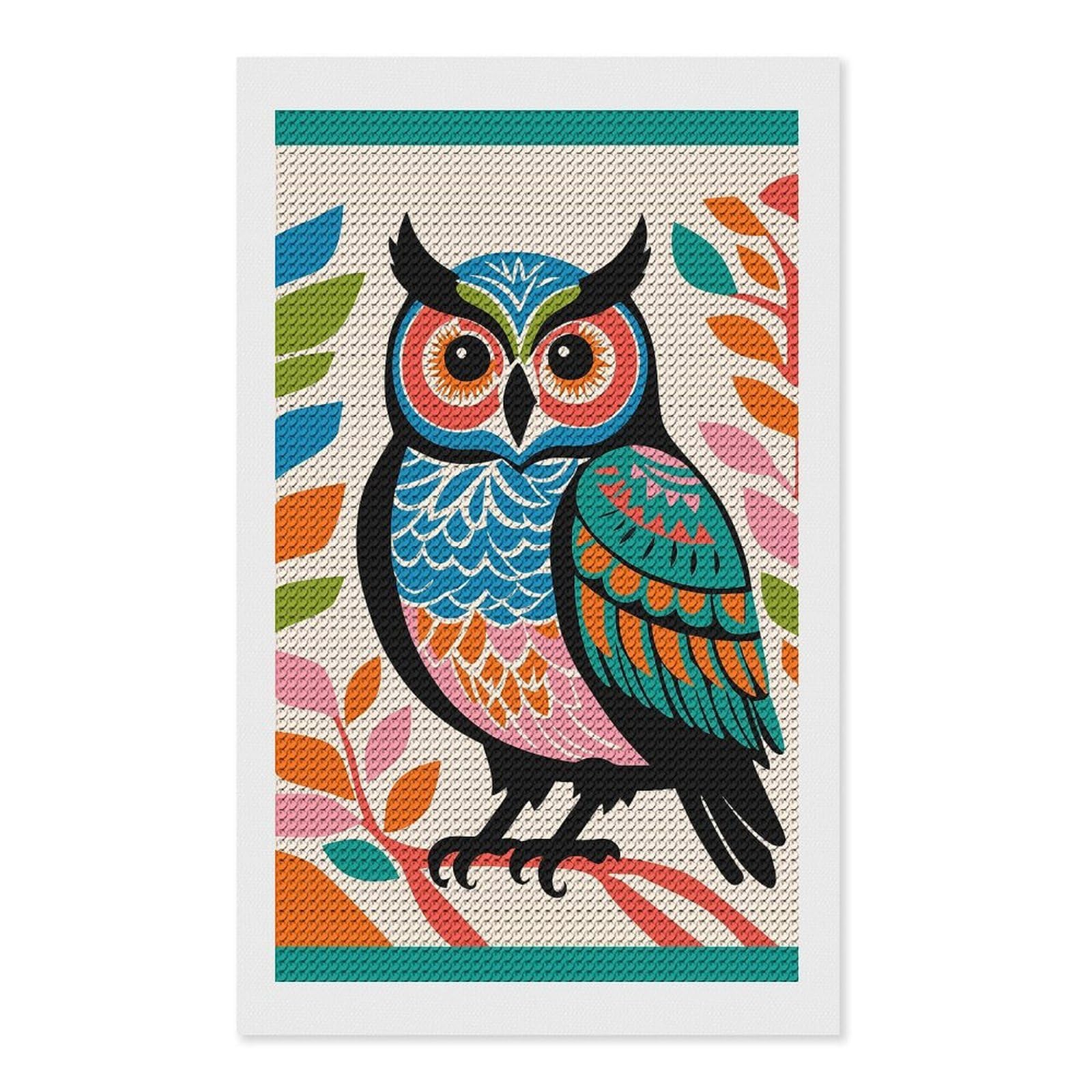 Junmoney Cute Owl Art Print Diamond Painting Set 12"x20", Stress Relief Craft, Easy to Enjoy, Vintage Style Decor, Festive Craft Gift
