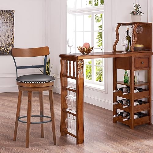 ERGOMASTER Juego de 1 taburetes de bar giratorios de altura para isla de cocina, taburetes de bar tapizados de piel sintética con respaldo y patas