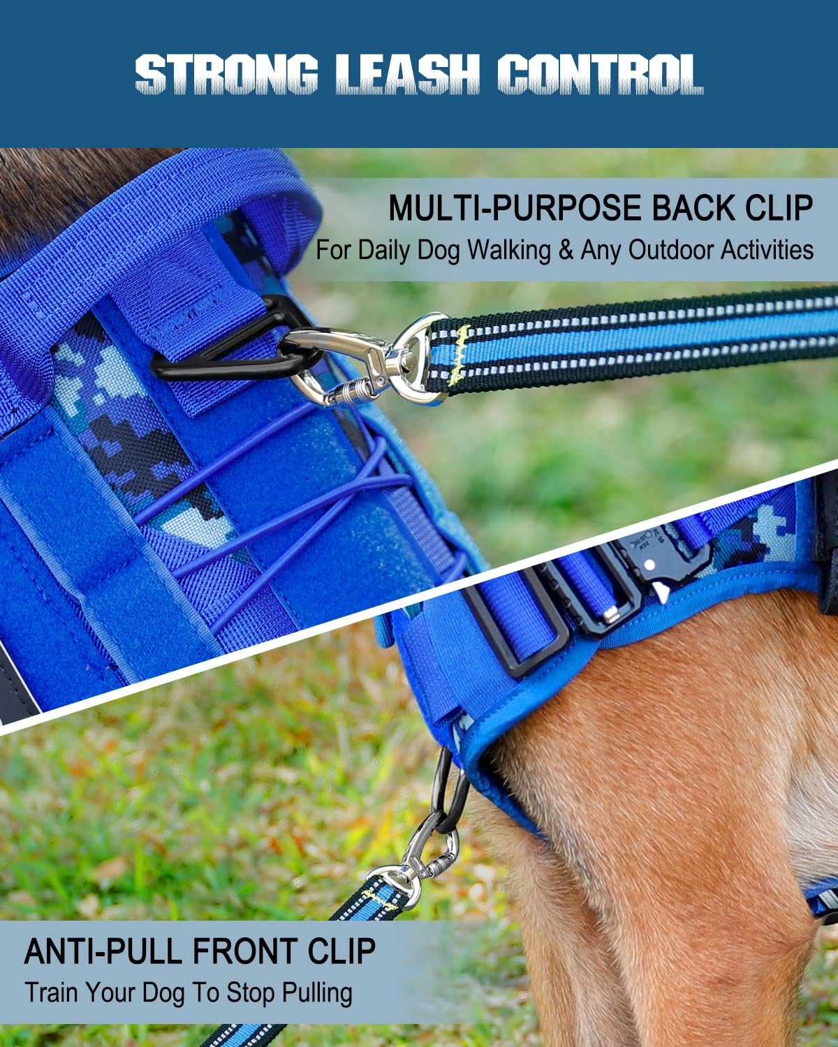 PETNANNY Tactical Service Dog Vest - No-Pull Emotional Support Harness with Hook & Loop Patches & Molle System for Training & Hunting (Navy Blue Camo, Medium)